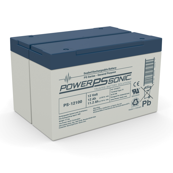 Power Sonic PS-12100 F1 deep cycle battery with red and black terminals, designed for reliable energy storage systems.