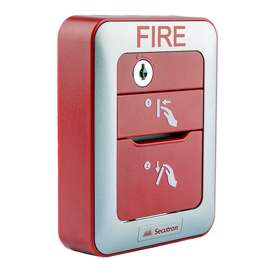 Secutron MRM-810U-EN fire alarm sensor with ULC certification, installed on a ceiling as part of a fire alarm system.