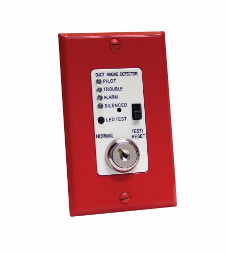 APC MSR-100R/R fire alarm sensor from Air Products and Controls, mounted on a ceiling with wiring visible.