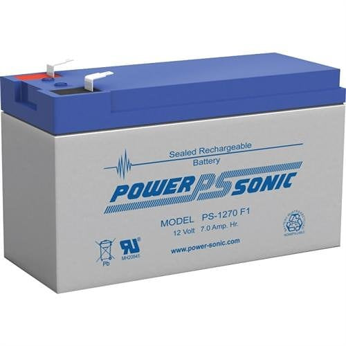 Power Sonic PS-1270 F1 deep cycle marine battery with terminals and label visible.