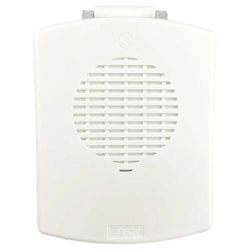 Eaton Wheelock EL3RSPK-NW fire alarm system sensor with ULC certification, mounted on a wall in a building interior