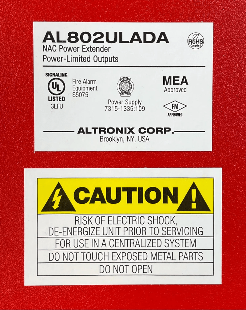 Altronix AL802ULADA power supply with dual output and LED indicators, used for security and access control systems.