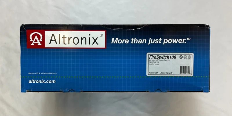 Altronix FIRESWITCH108 fire alarm switch with multiple connectors and control panel for fire safety systems.