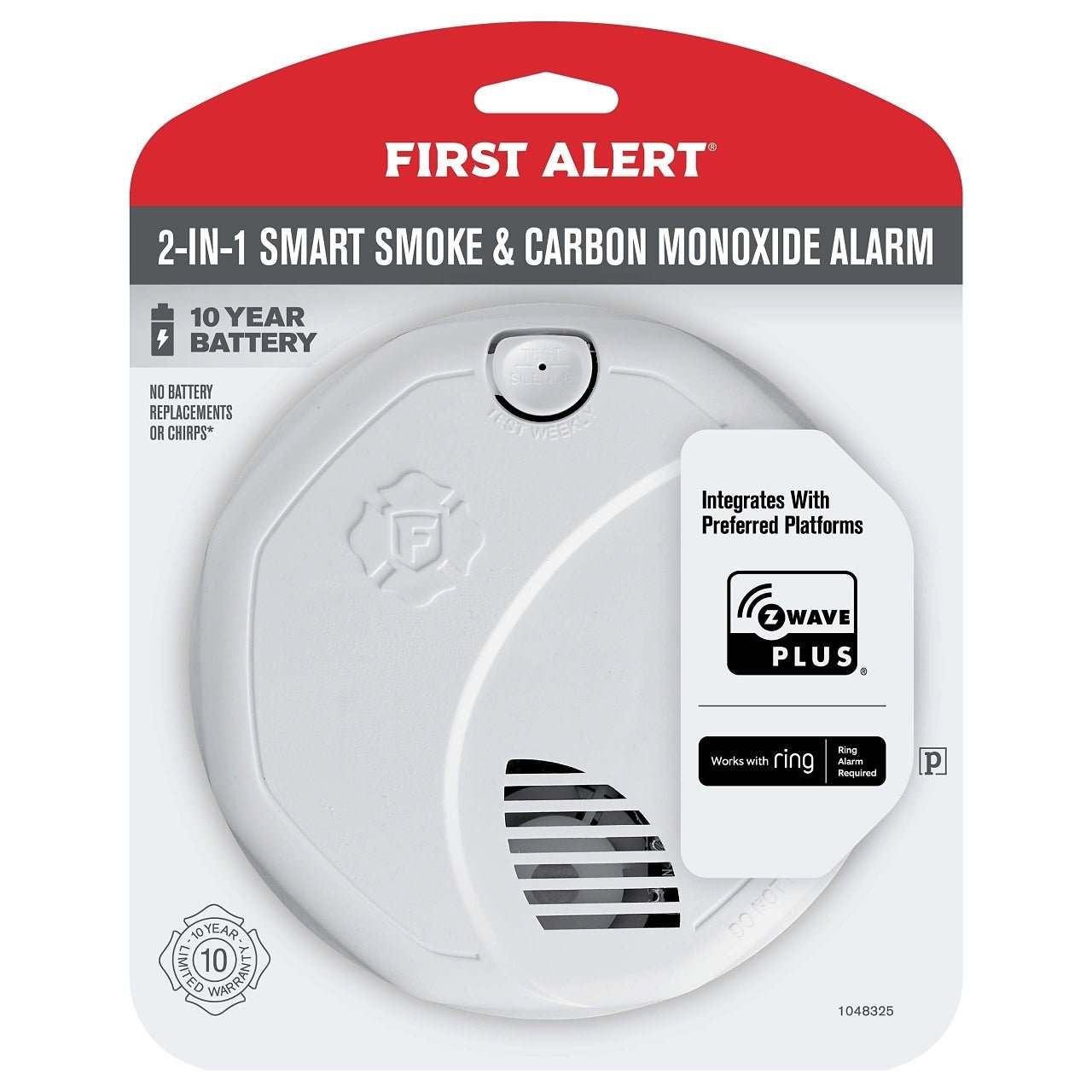 BRK SMCO410 fire alarm mounted on ceiling, with digital display and smoke detection sensors, designed for home safety.