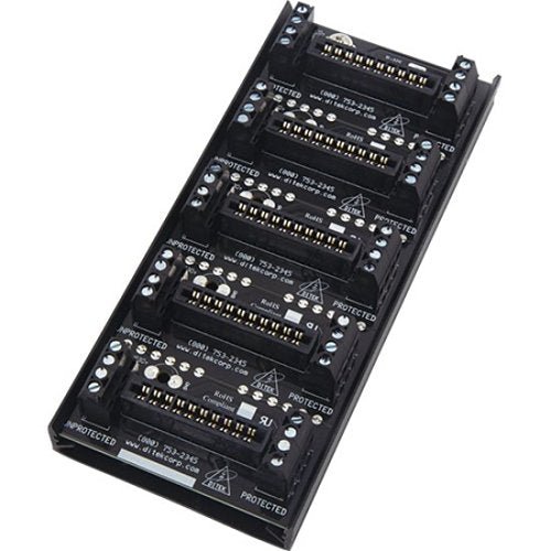 Ditek DTK-5MB surge protection device mounted on a circuit panel, showing compact design and connection ports.