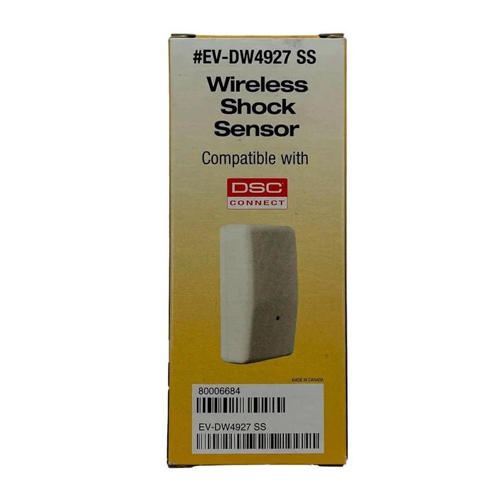 DSC EV-DW4927SS stainless steel security window sensor with Jem Systems Canada branding, showing the compact sensor device.