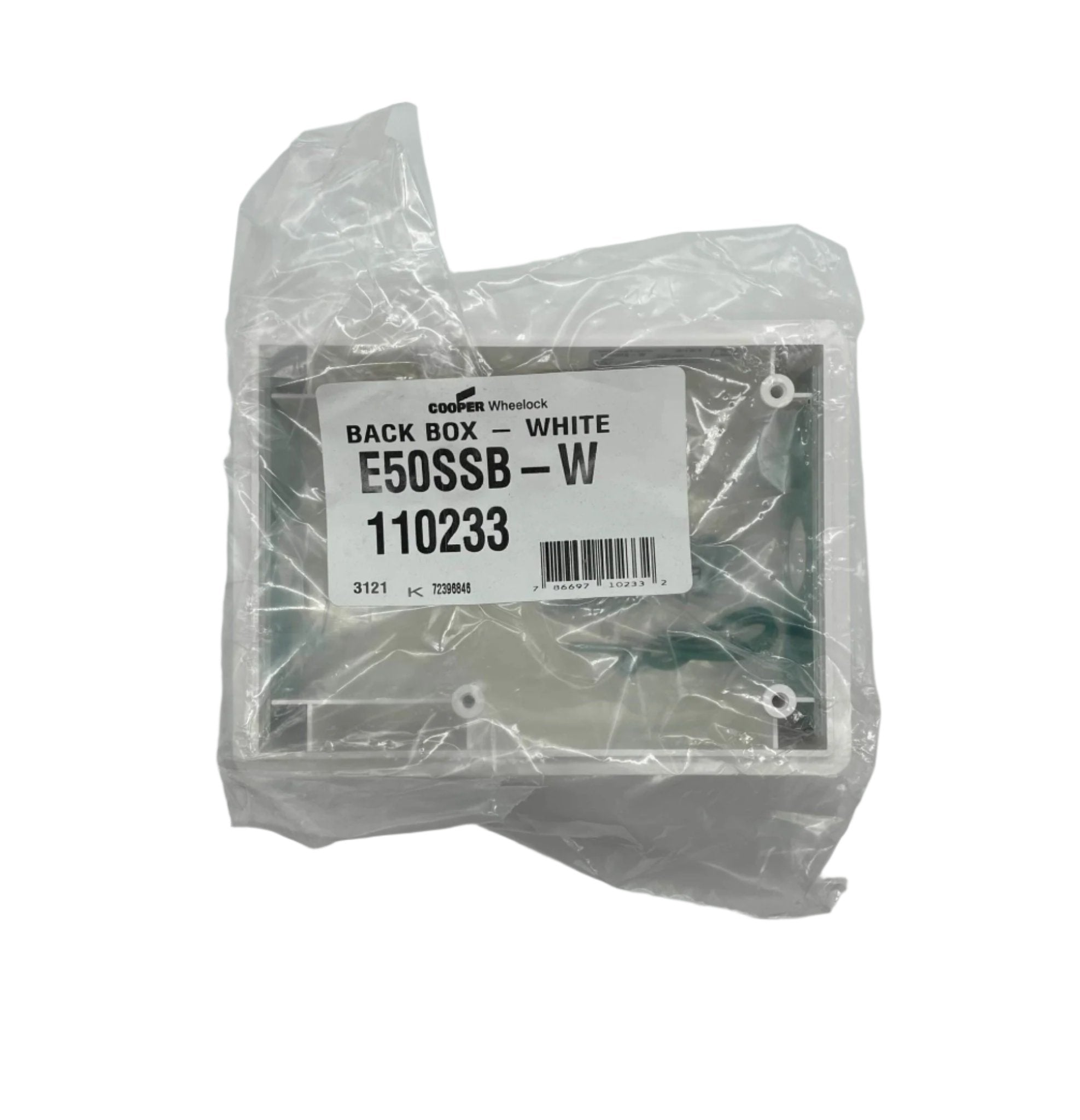 Eaton Wheelock E50SSB-W backbox for speaker installation, shown in black with mounting openings