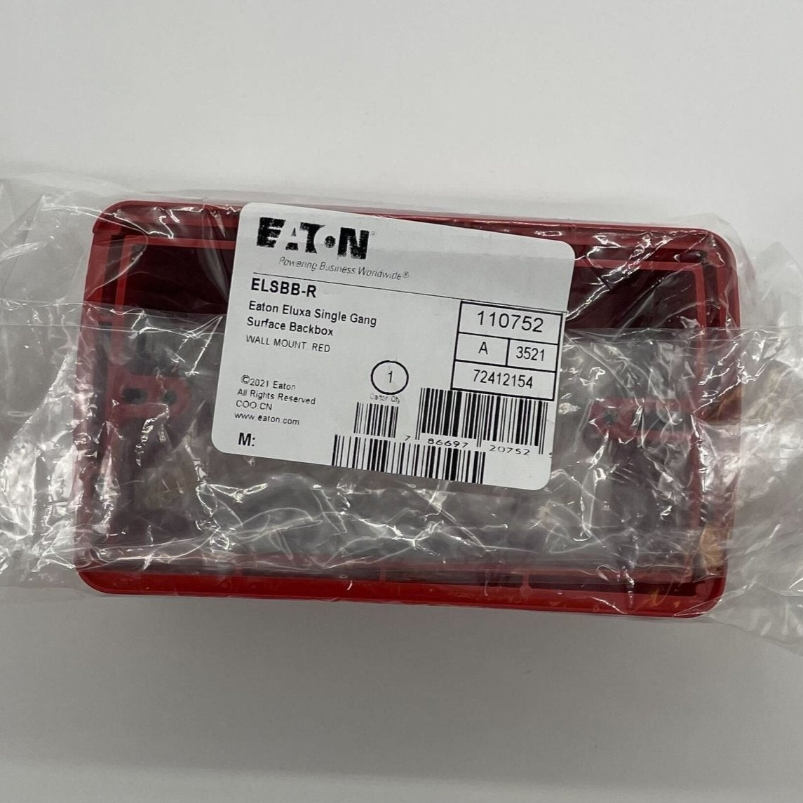 Eaton Wheelock ELSBB-R backbox mounted on wall, used for electrical system installation and wiring.