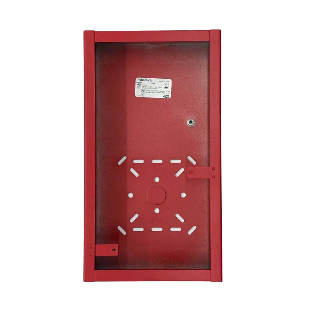 Eaton Wheelock SBL2-R backbox shown, durable metal electrical enclosure for secure wiring connections.