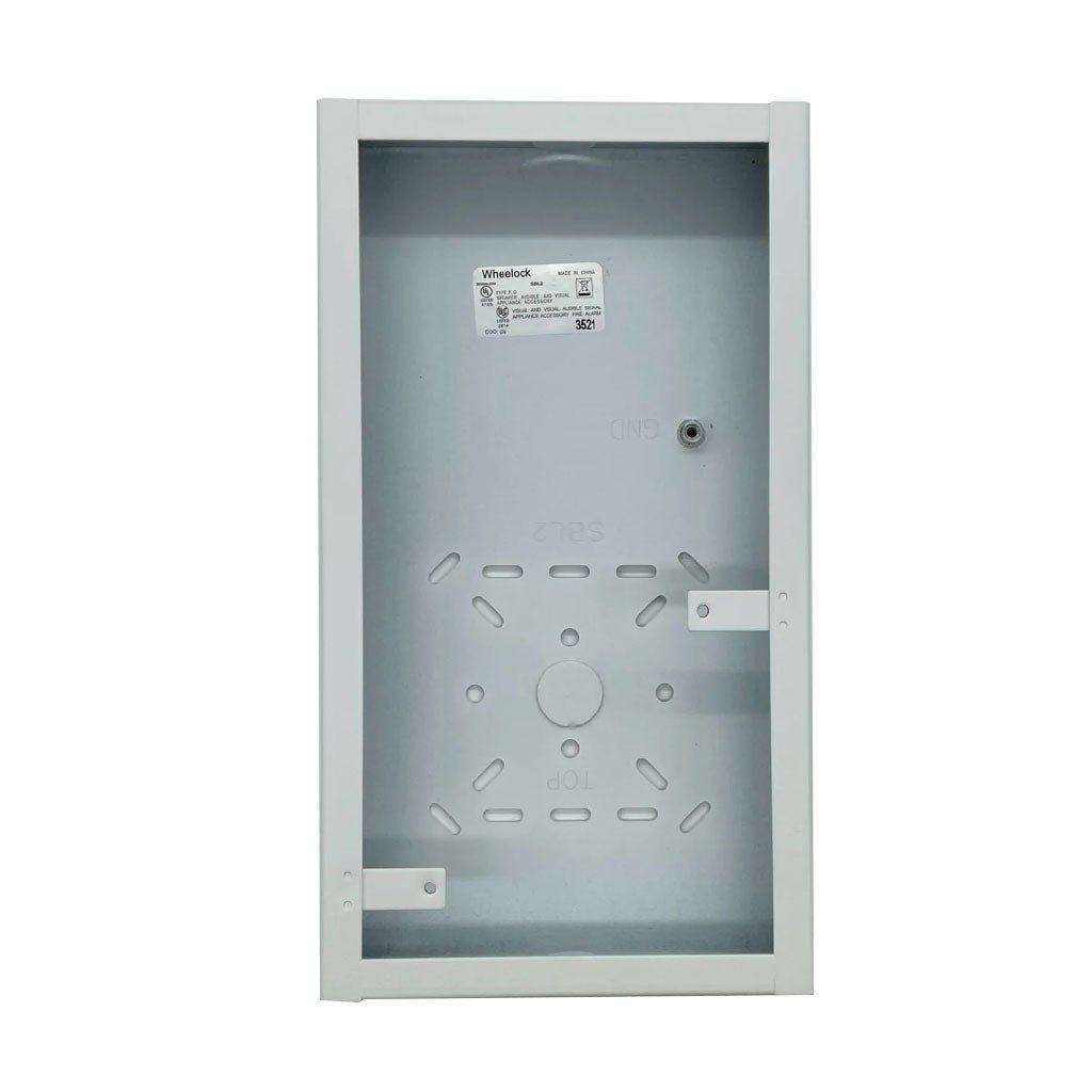 Eaton Wheelock SBL2-W backbox, metal electrical enclosure with mounting holes, for building wiring installations.
