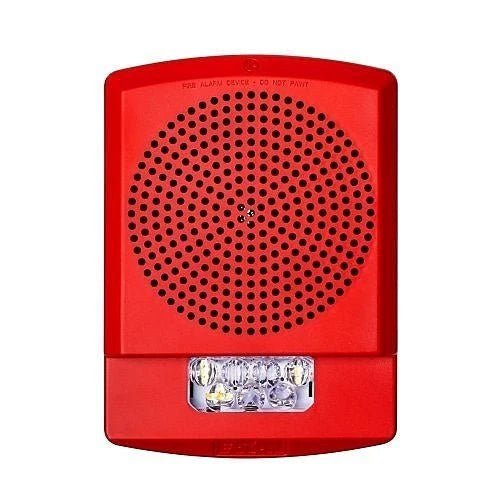 Eaton Wheelock ELMTSR-N emergency stop switch with red pushbutton and black housing, mounted on control panel.