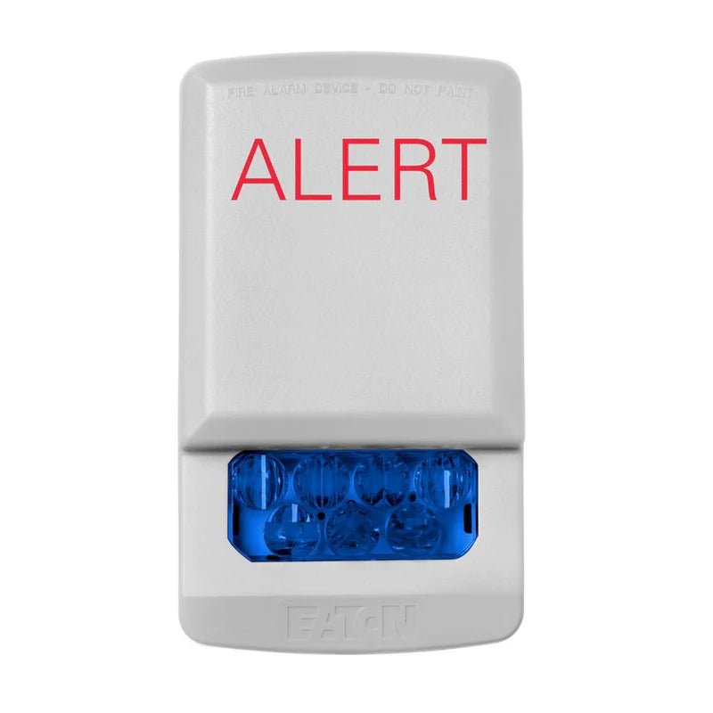 Eaton Wheelock ELSTW-ALB emergency warning light with aluminum housing, mounted on a ceiling for industrial safety lighting
