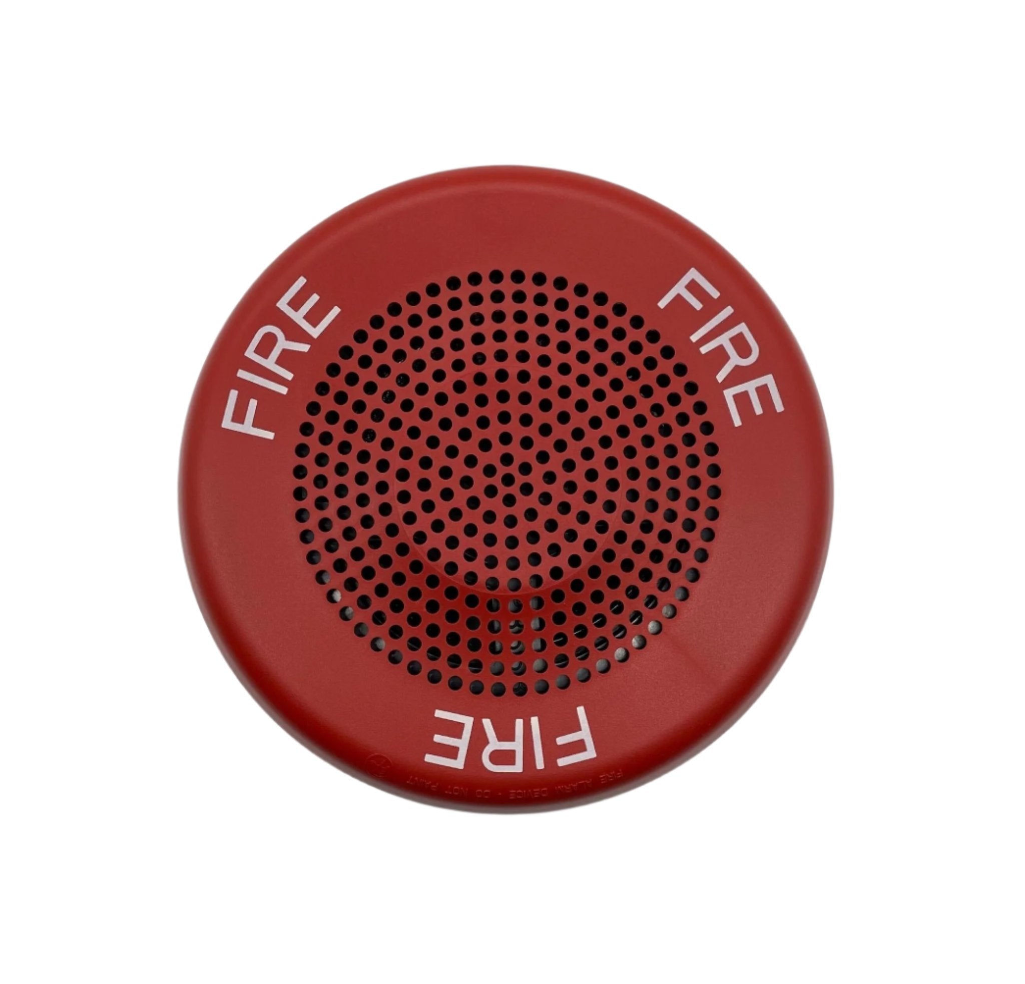 Eaton Wheelock ELFHNRC sounder with red housing and mounting bracket, designed for industrial signaling systems.