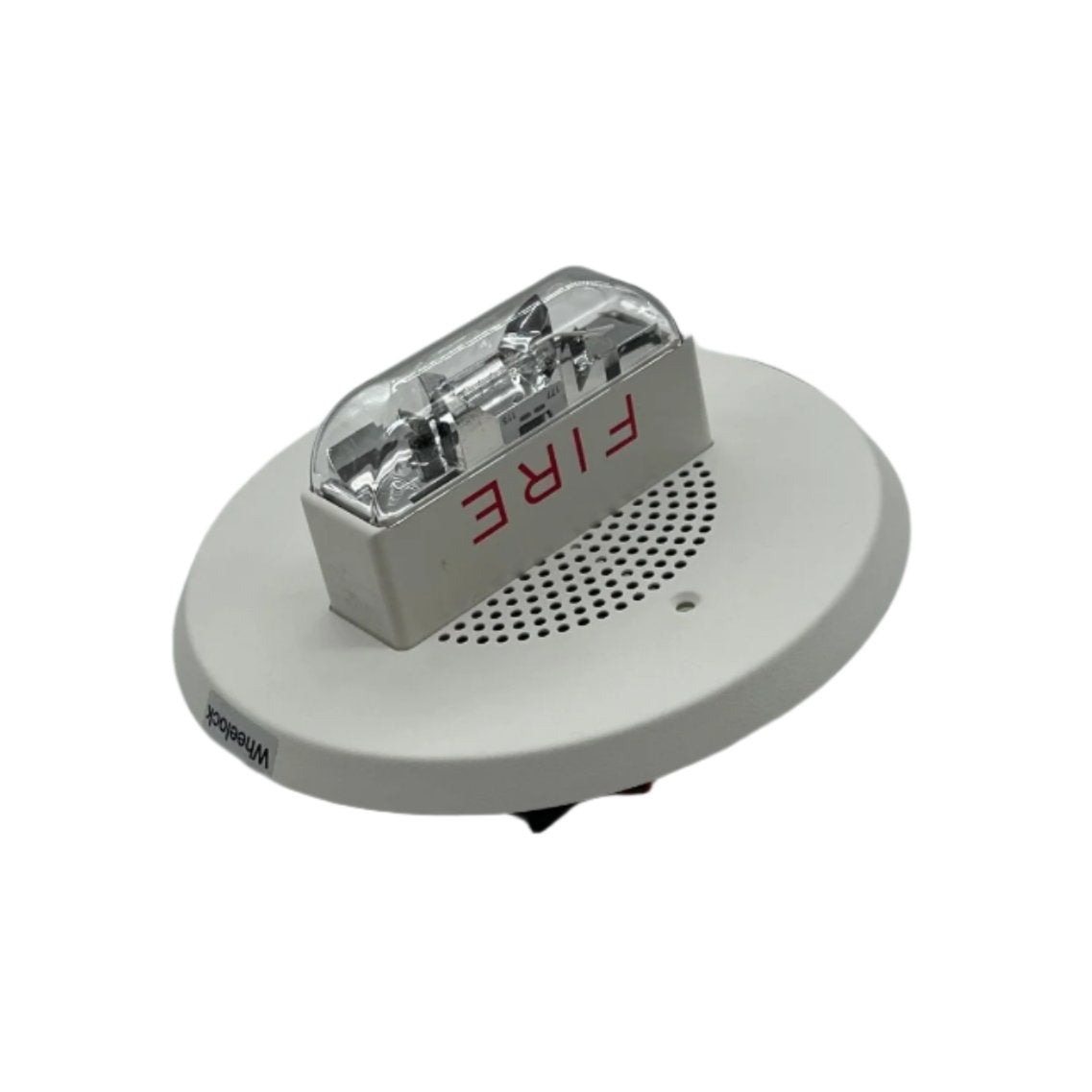 Eaton Wheelock ET90-24MCCH-FW speaker strobe with red housing and mounting hardware for emergency warning systems.