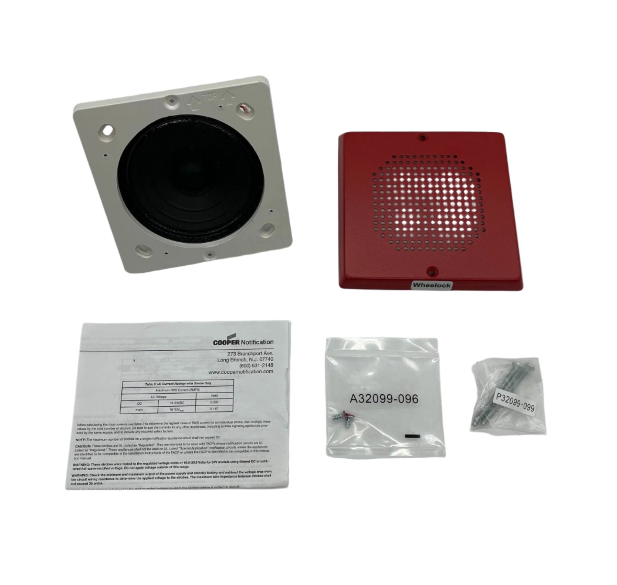 Eaton Wheelock E70-R speaker mounted on wall, black enclosure, designed for public address and emergency communication systems