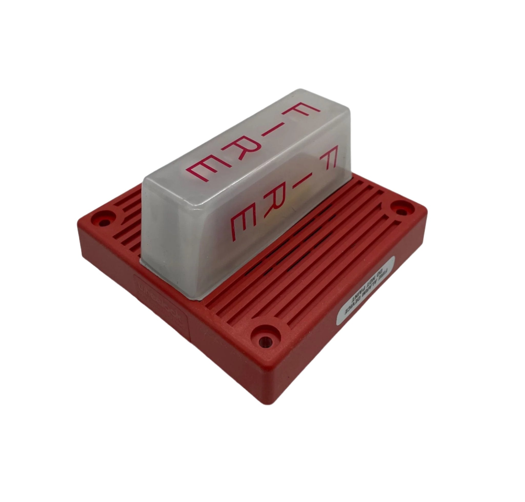 Eaton Wheelock MT4-115-WH-VFR strobe light with white housing, mounted on a ceiling for emergency visual signaling.