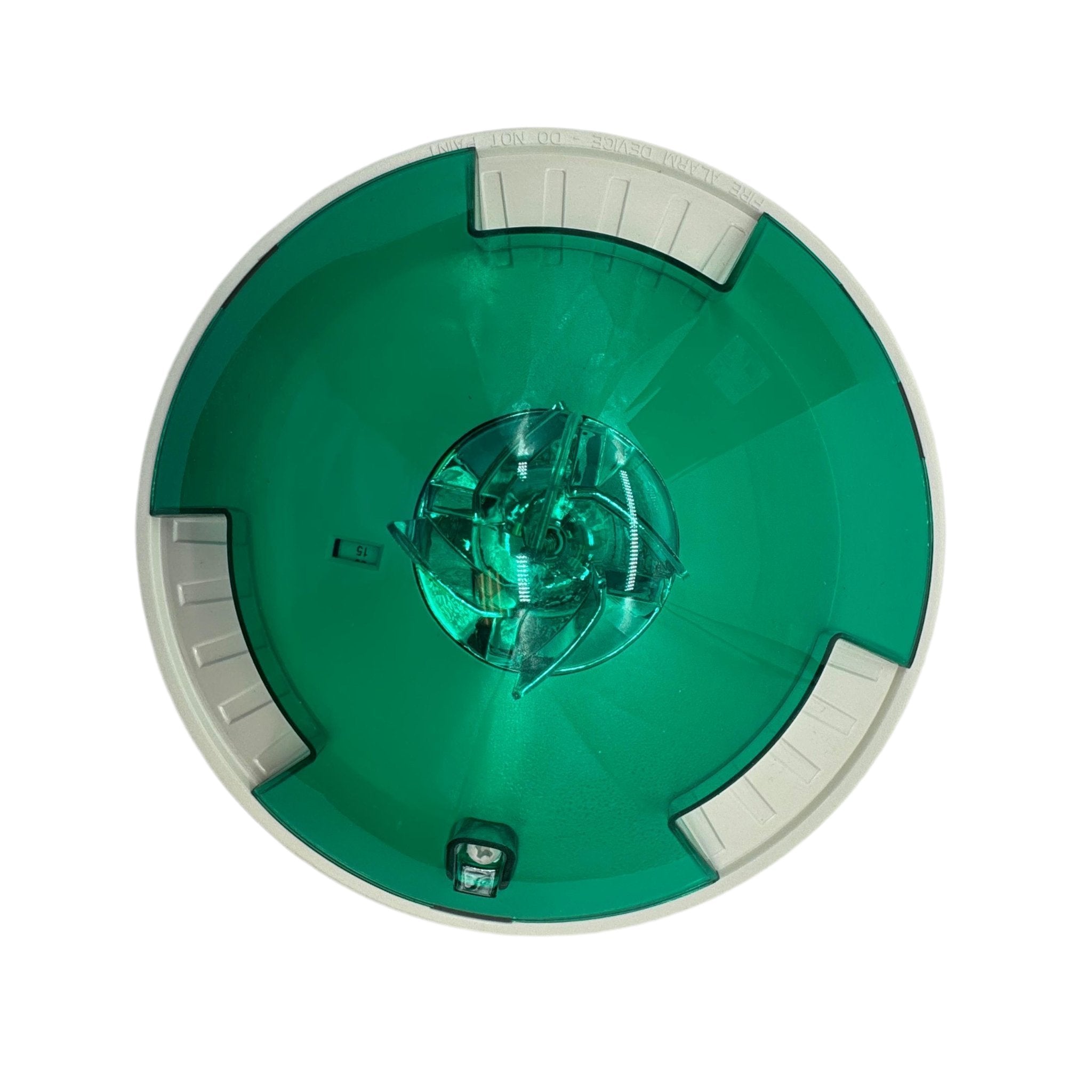 Eaton Wheelock STWC-NG fire alarm with mounting base, white plastic housing, and wiring terminals for emergency notification.