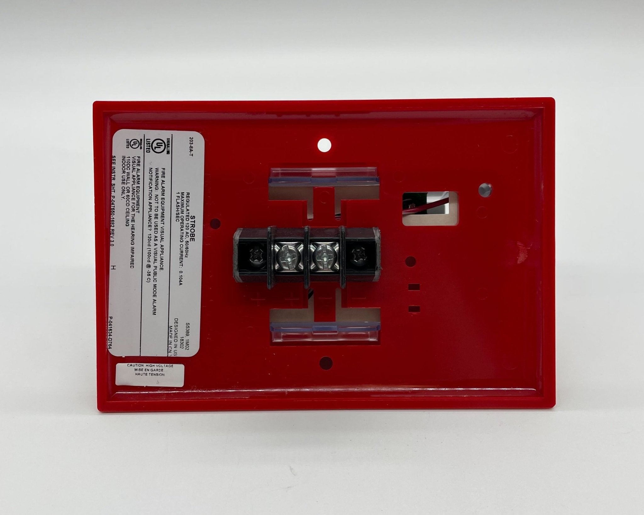 Edwards 203-8A-T strobe light with metal housing, mounted on a junction box, used for industrial signaling and safety.