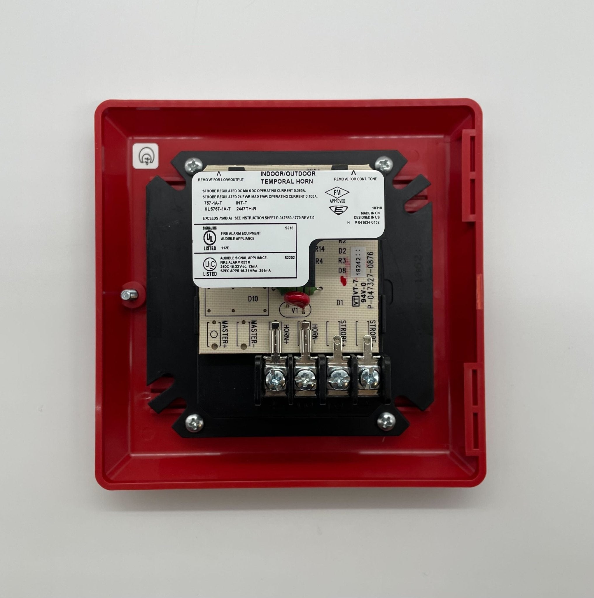 Edwards 2447TH-R horn, a high-quality industrial sounder with a red housing and mounting bracket, used for alert signaling.