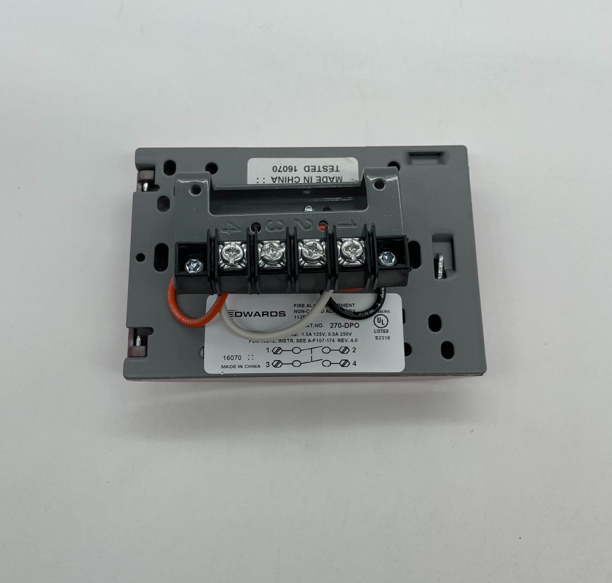 Edwards 270-DPO pull station fire alarm switch mounted on wall, used for emergency signaling in safety systems.