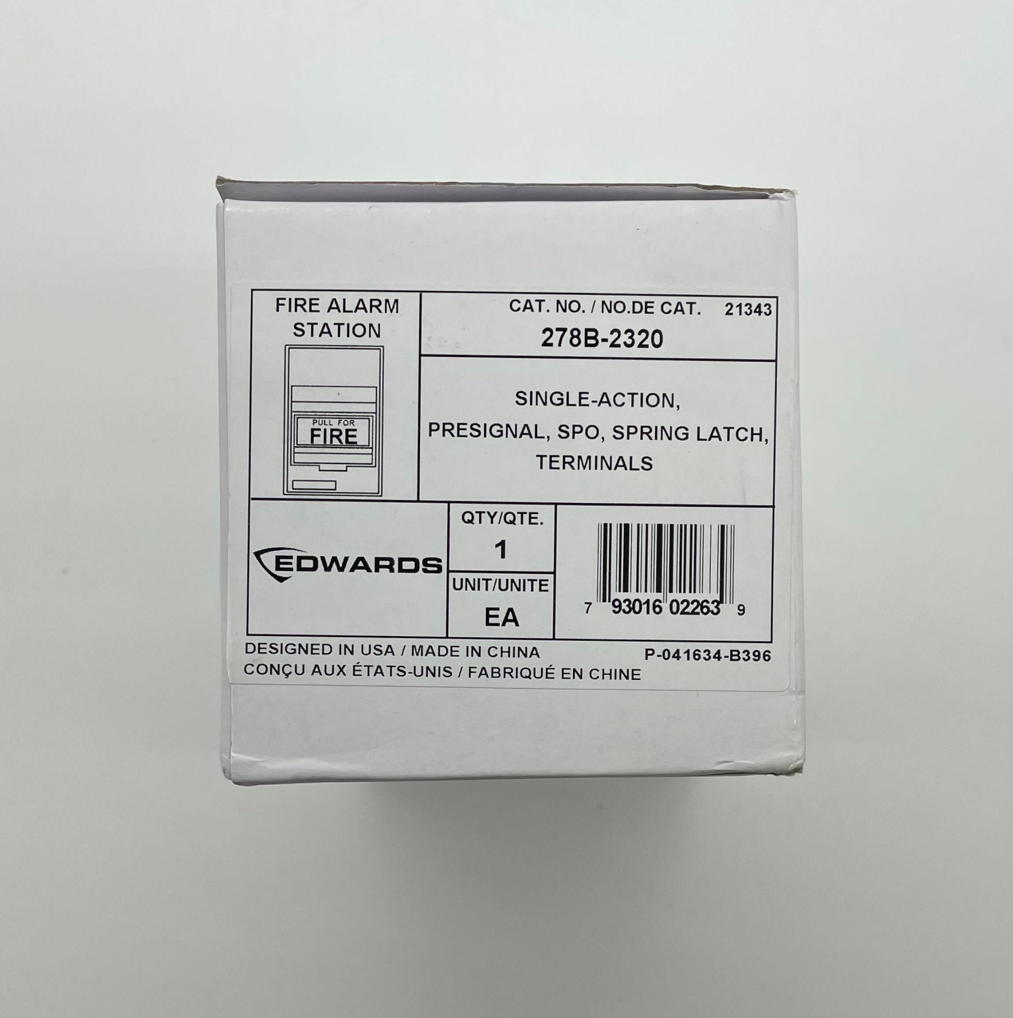 Edwards 278B-2320 pull station fire alarm switch with red cover and metal mounting plate for safety system activation.