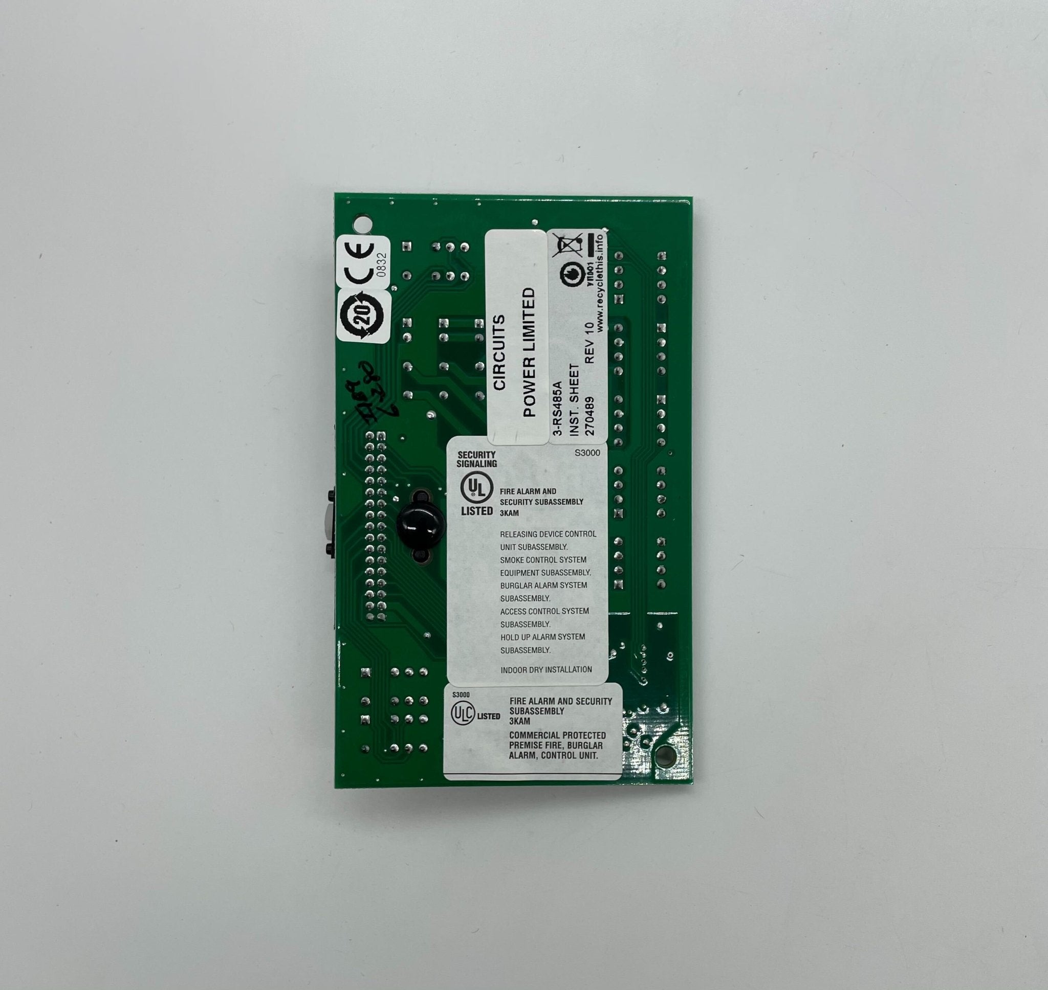 Edwards 3-RS485A audio unit by Edwards, showing a compact device with input and output ports for sound system integration.