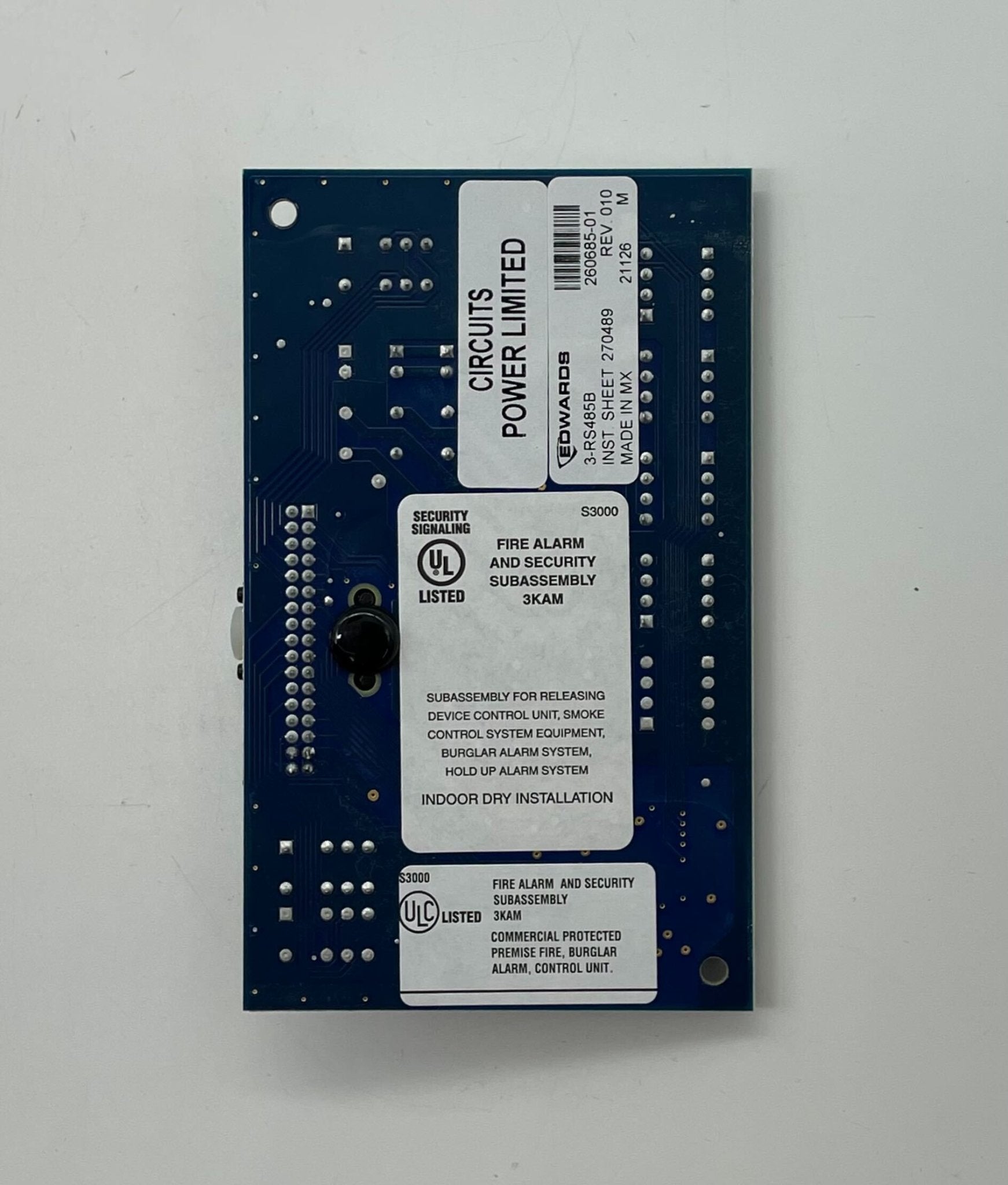 Edwards 3-RS485B fire alarm, black rectangular device with indicator lights, mounted on a wall for fire safety detection.