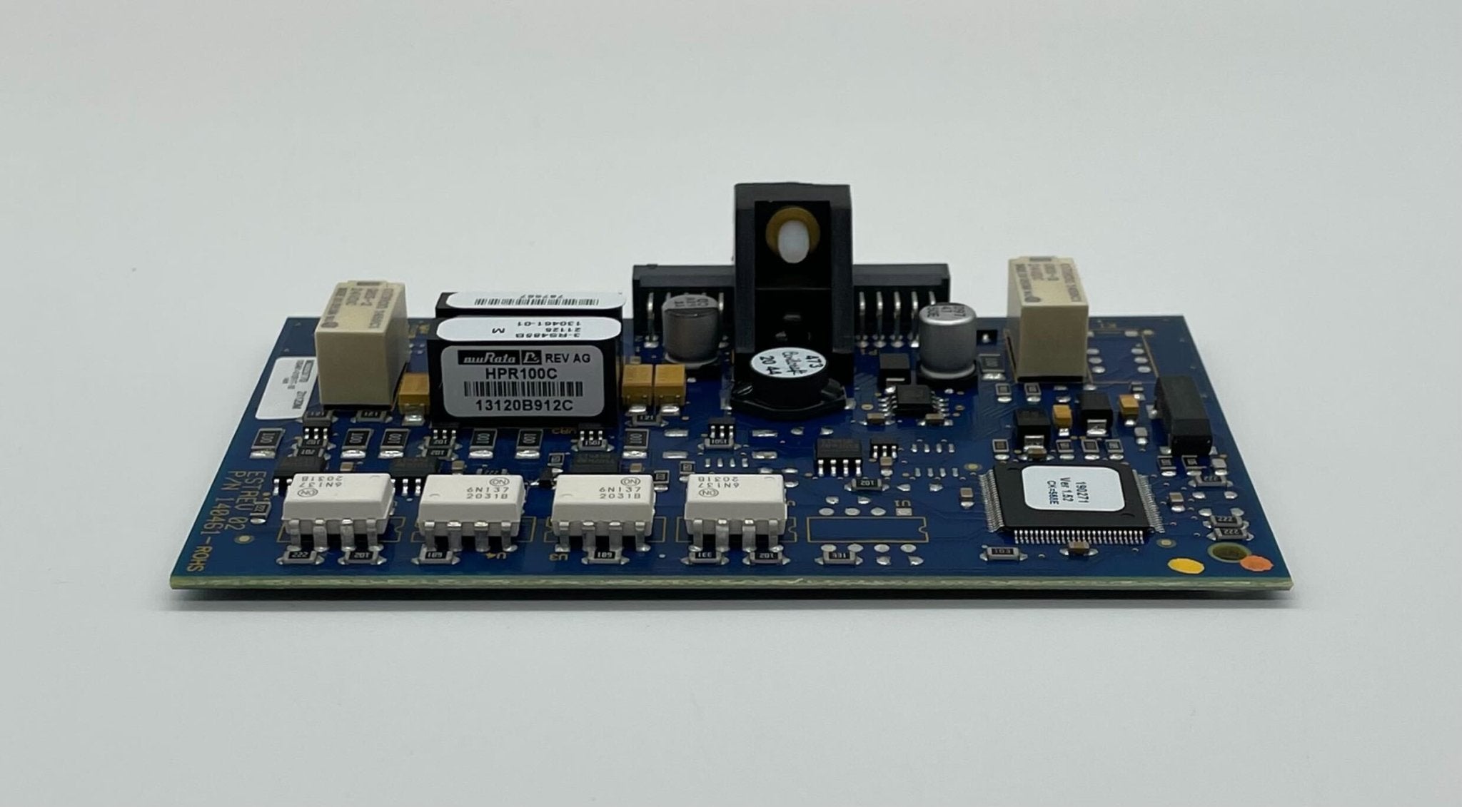 Edwards 3-RS485B fire alarm with digital display and control panel, mounted on a wall in a commercial setting