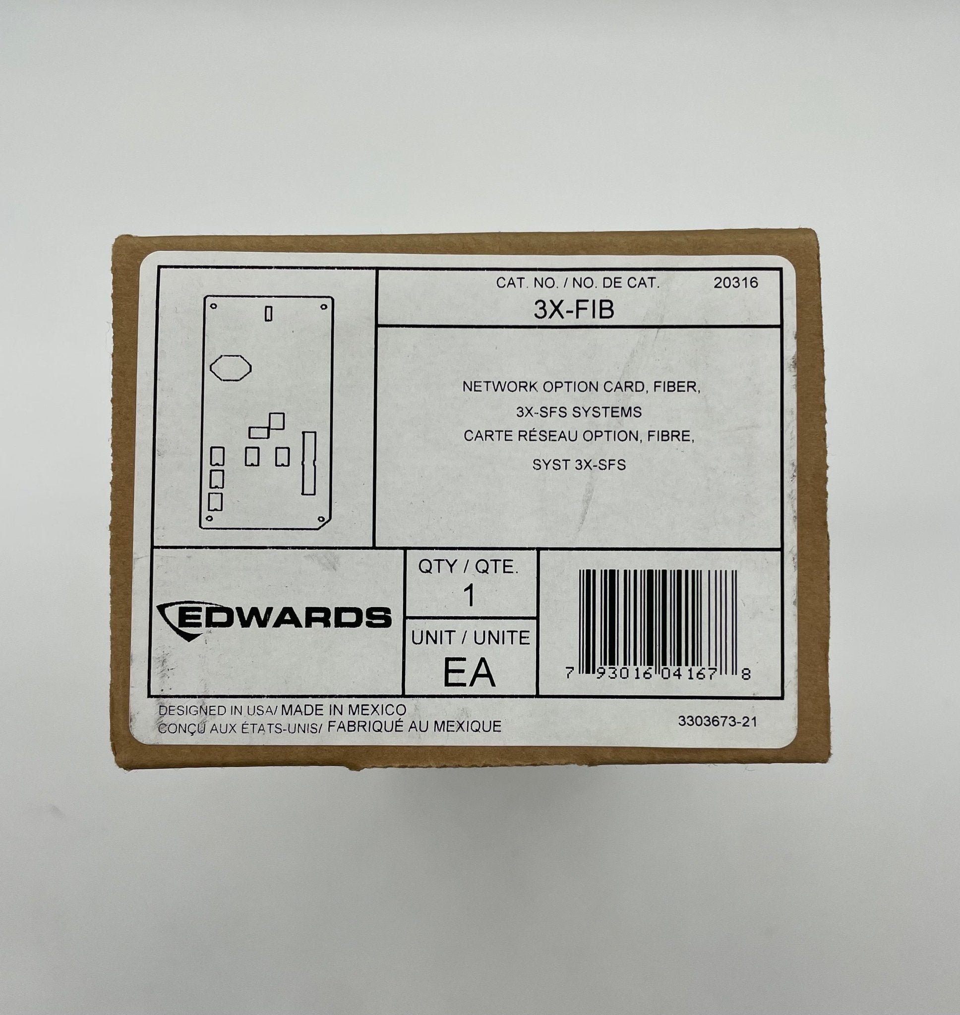 Edwards 3X-FIB network card by Edwards, showing the compact design with ports and connectors for industrial networking applications.