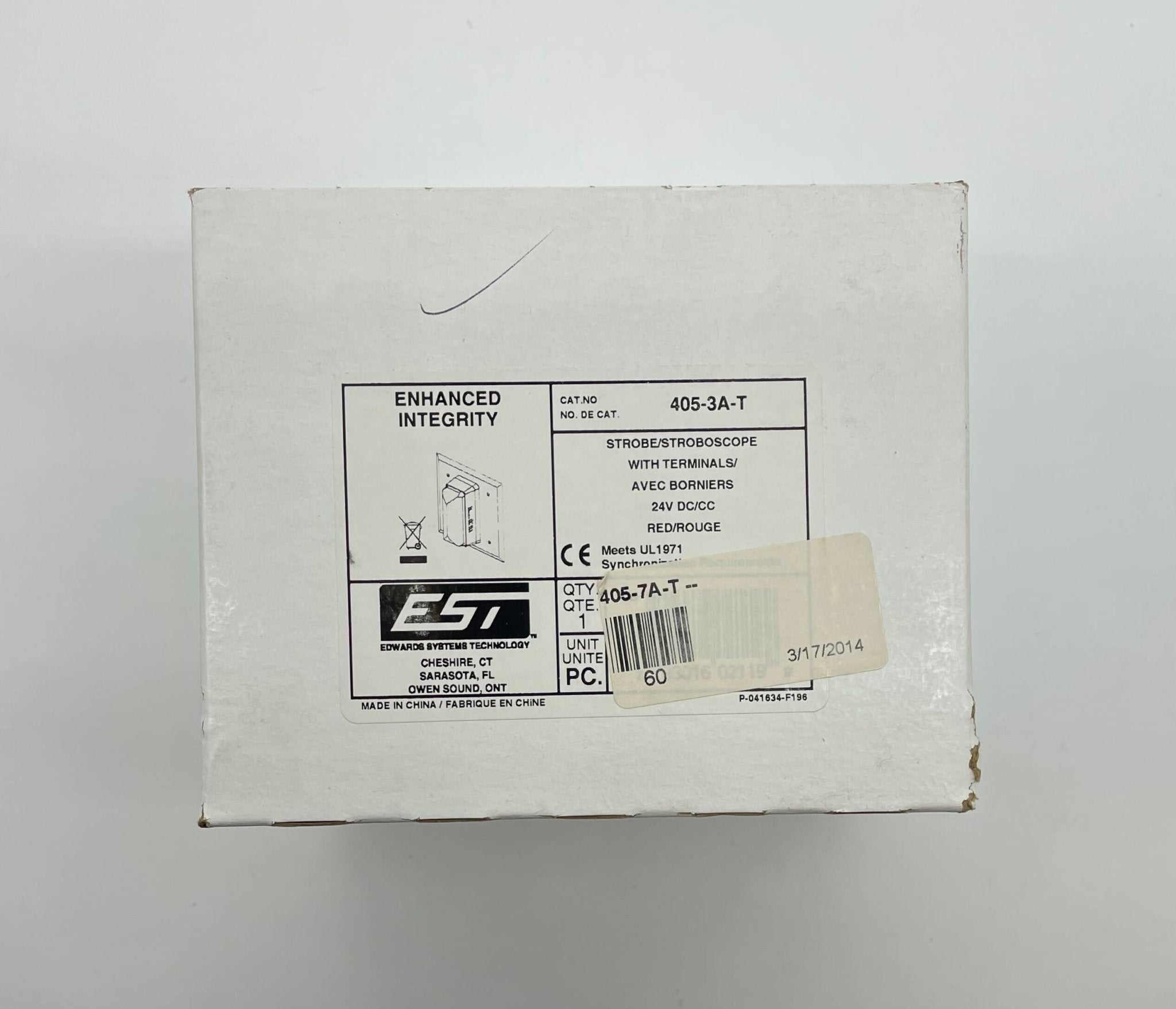 Edwards 405-3A-T strobe light with a compact design, mounted on a white background, showcasing its front view.