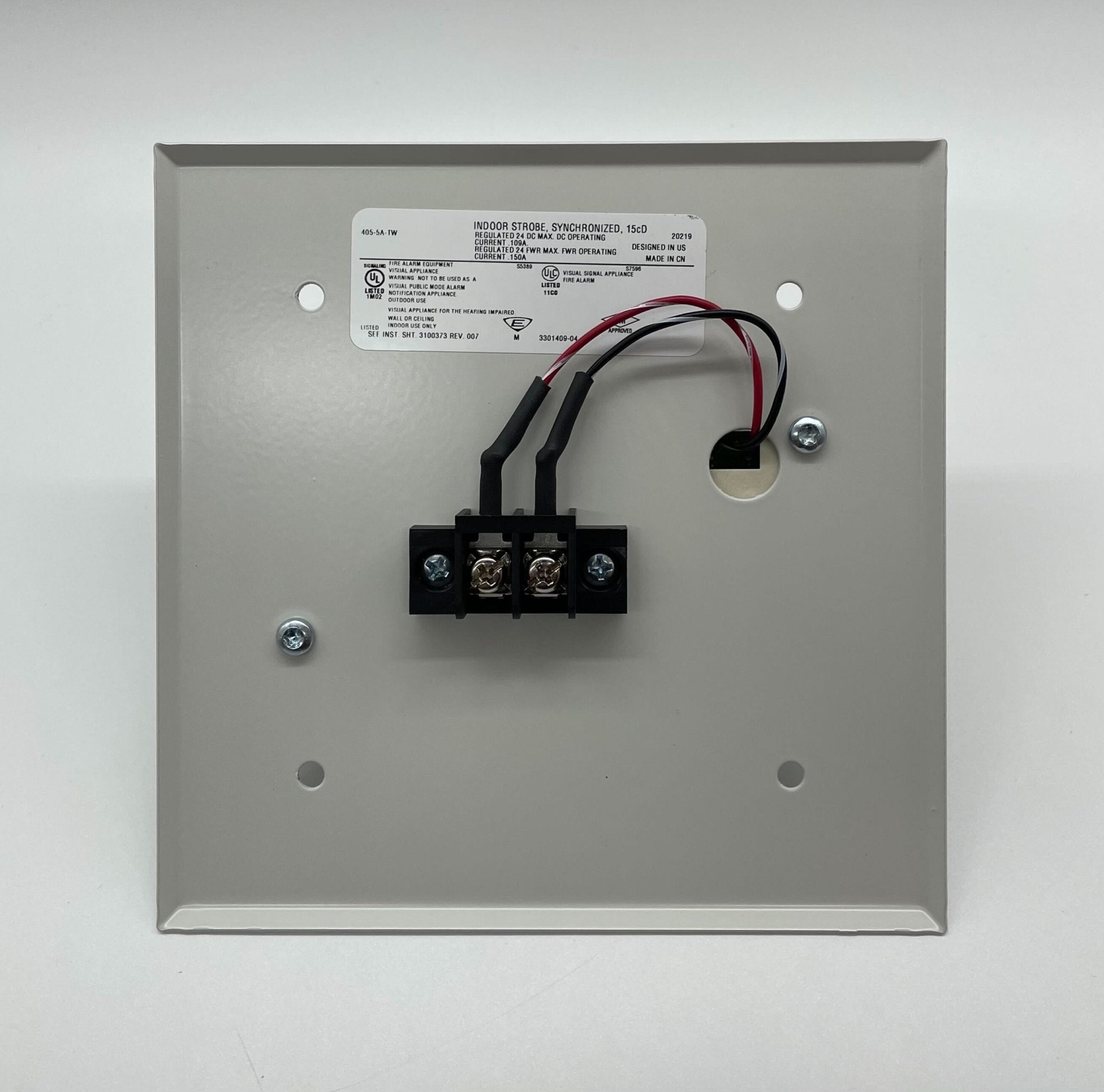 Edwards 405-5A-TW strobe light with blue and white colors, mounted on a fixture for industrial signaling.