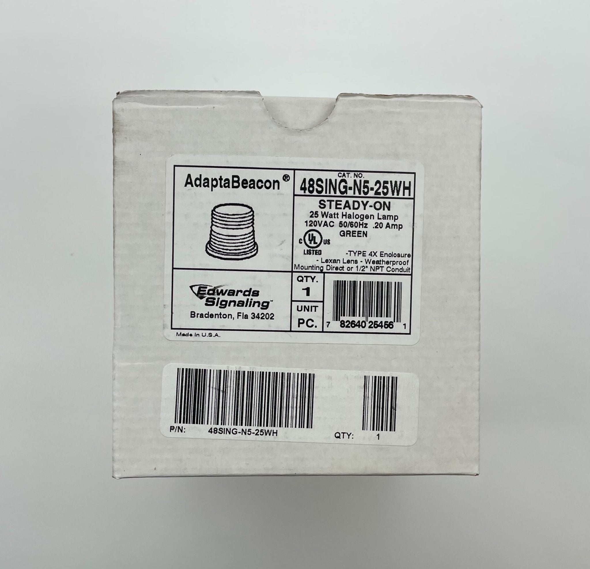 Edwards 48SING-N5-25WH beacon with white housing, mounted on a wall, for signaling and safety indication