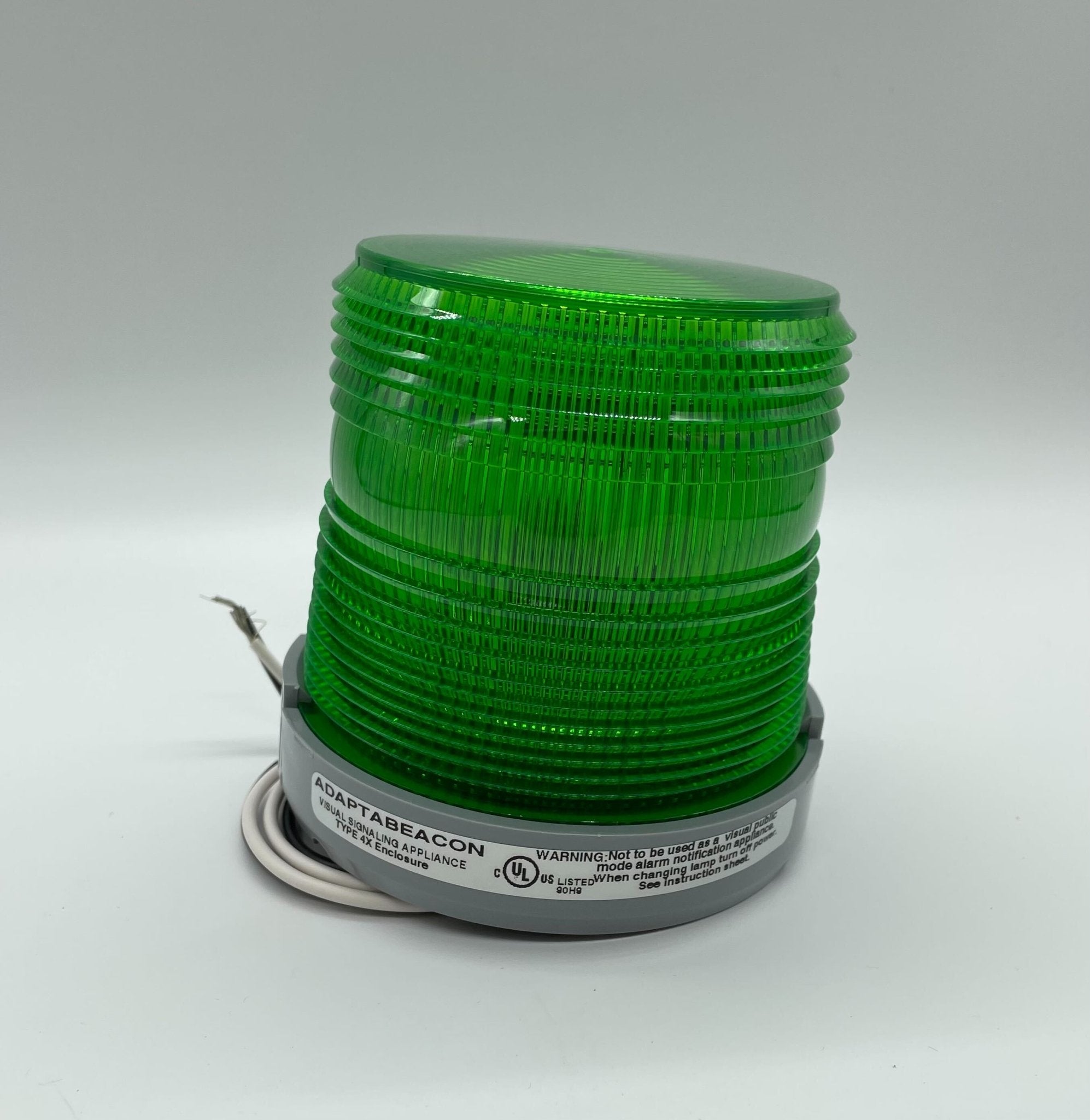 Edwards 48SING-N5-25WH beacon with white casing, mounted on a metal bracket, used for warning and signaling applications.