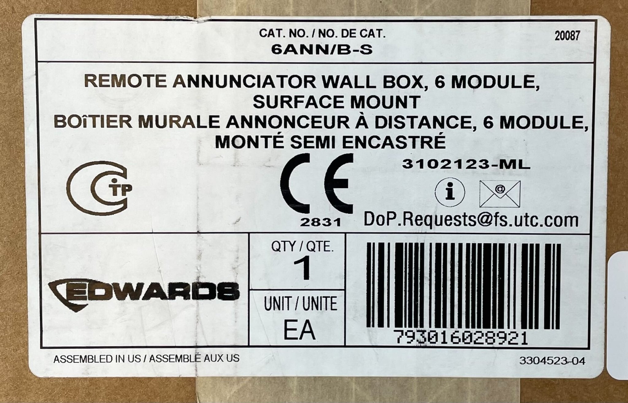 Edwards 6ANN/B-S annunciator panel with multiple indicator lights, used for alarm and system status indication.