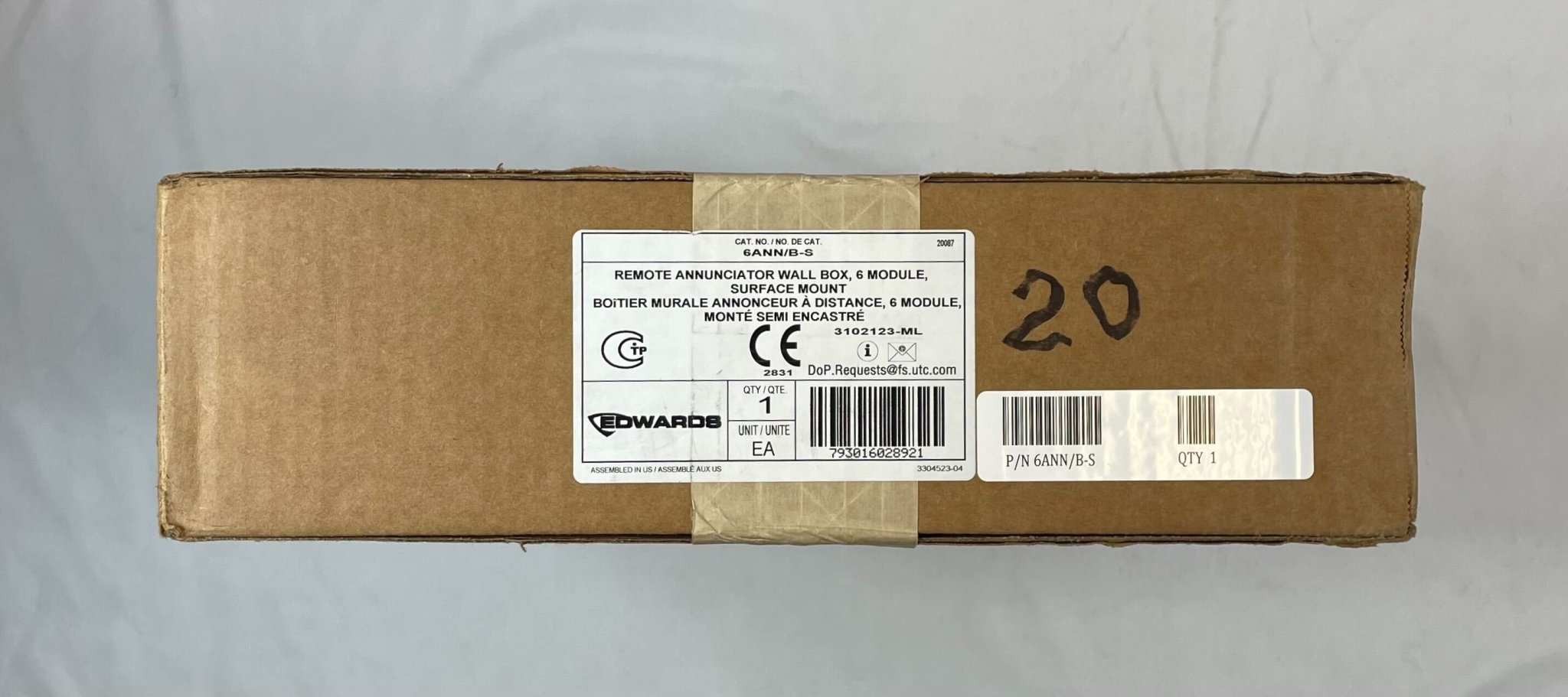 Edwards 6ANN/B-S annunciator panel with multiple indicator lights for alarm status and system monitoring.