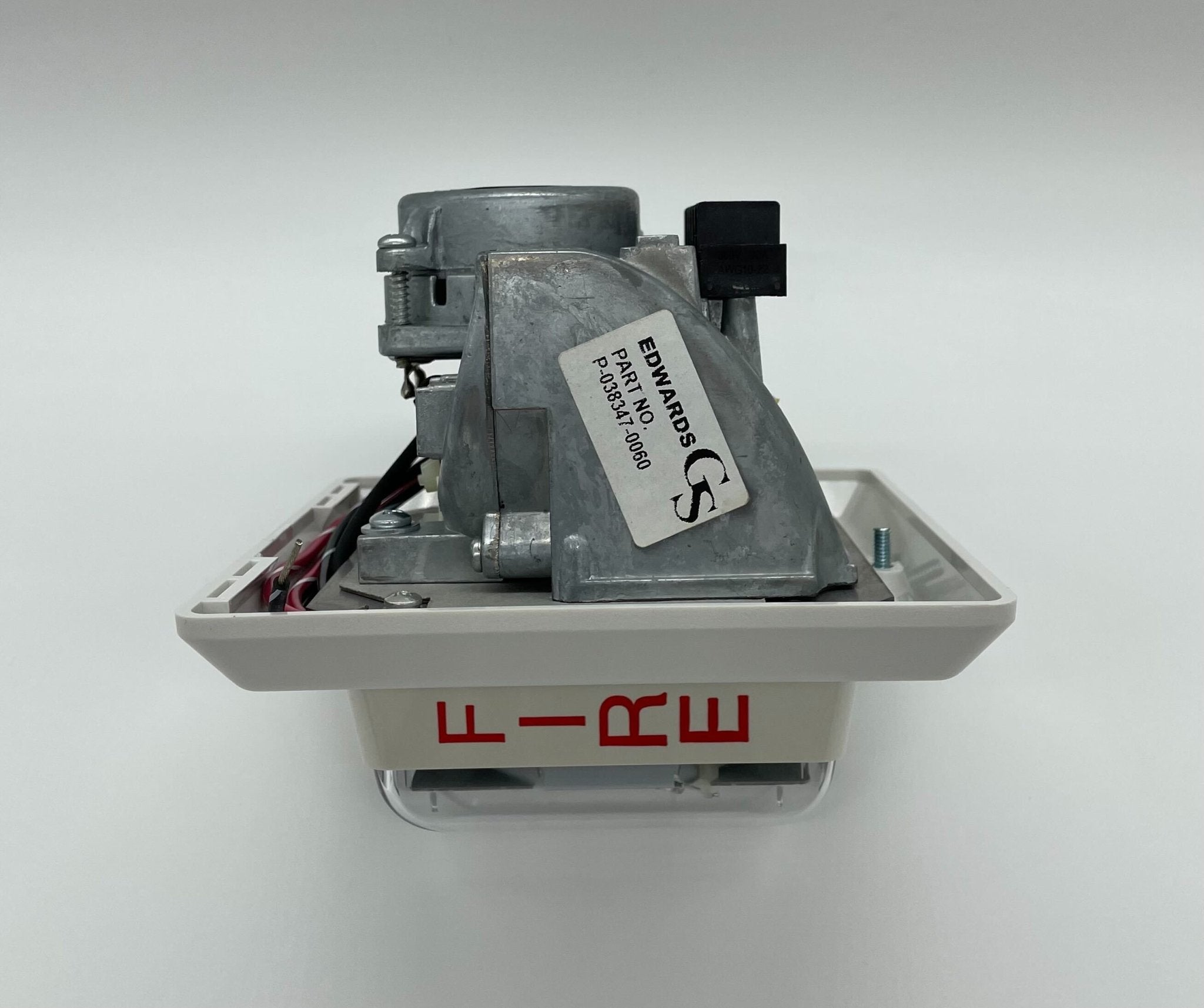 Edwards 757-3A-RS70W speaker strobe light mounted on ceiling, warning alarm with flashing light for safety.