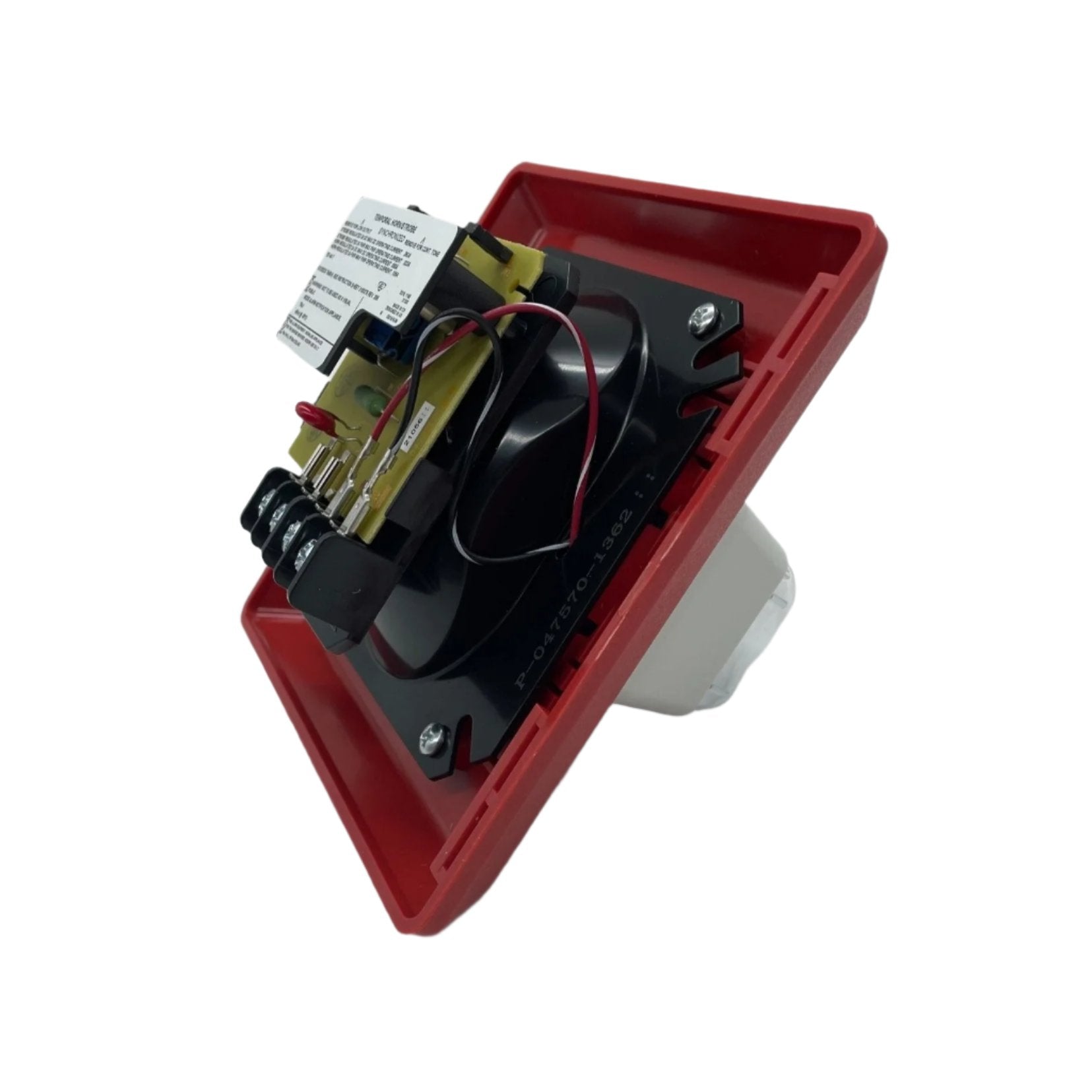 Edwards 757-4A-T Horn Strobe alarm device mounted on a wall, featuring a horn and flashing strobe light for alert signaling.