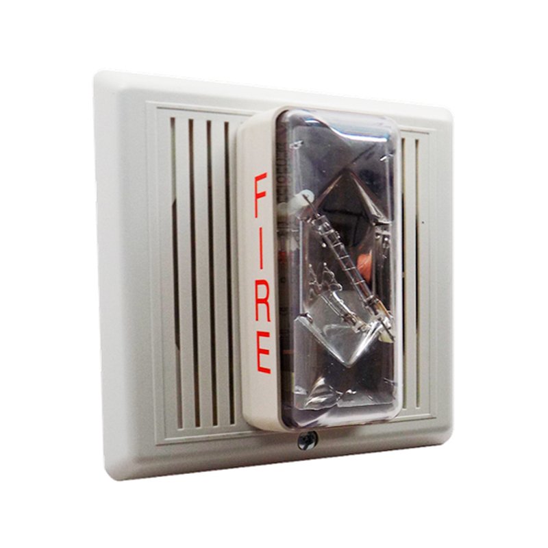 Edwards 757-7A-RS25W speaker strobe alarm with bright flashing light and siren, mounted on a wall for emergency alerting.