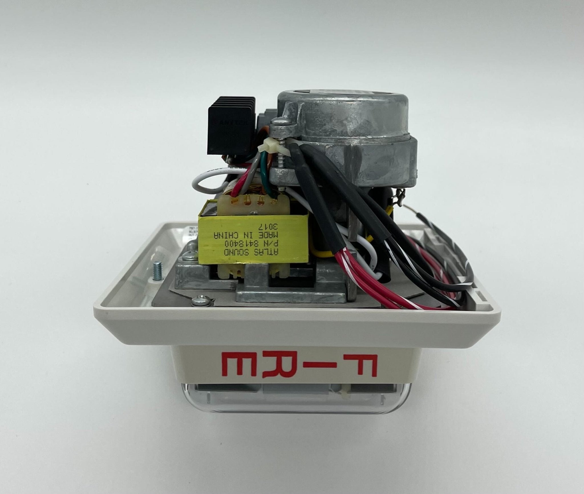 Edwards 757-7A-RS70W speaker strobe light with red lens and mounting bracket, designed for fire alarm notification systems.