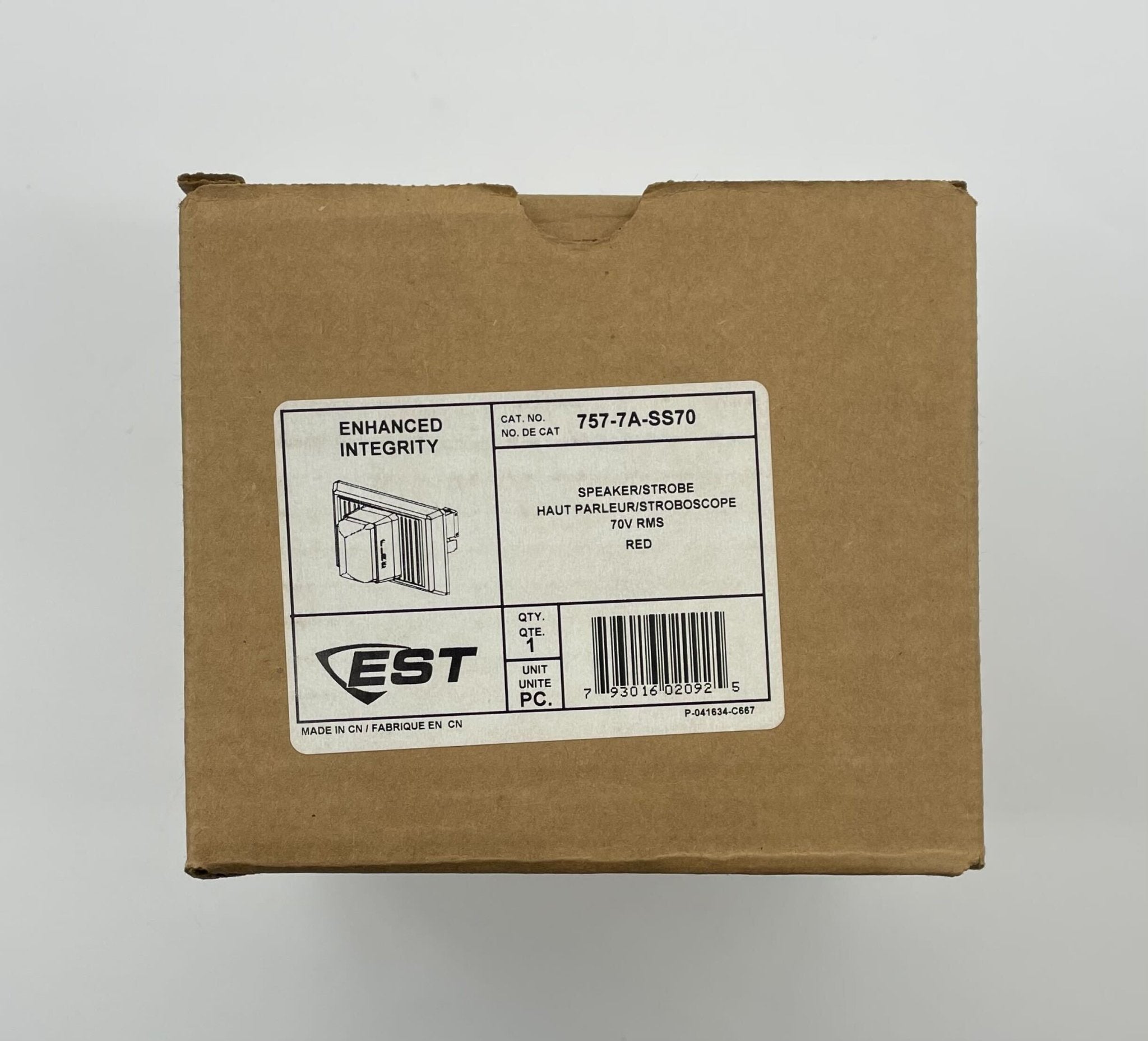 Edwards 757-7A-SS70 speaker strobe alarm with white casing and mounting bracket, designed for fire and security systems.