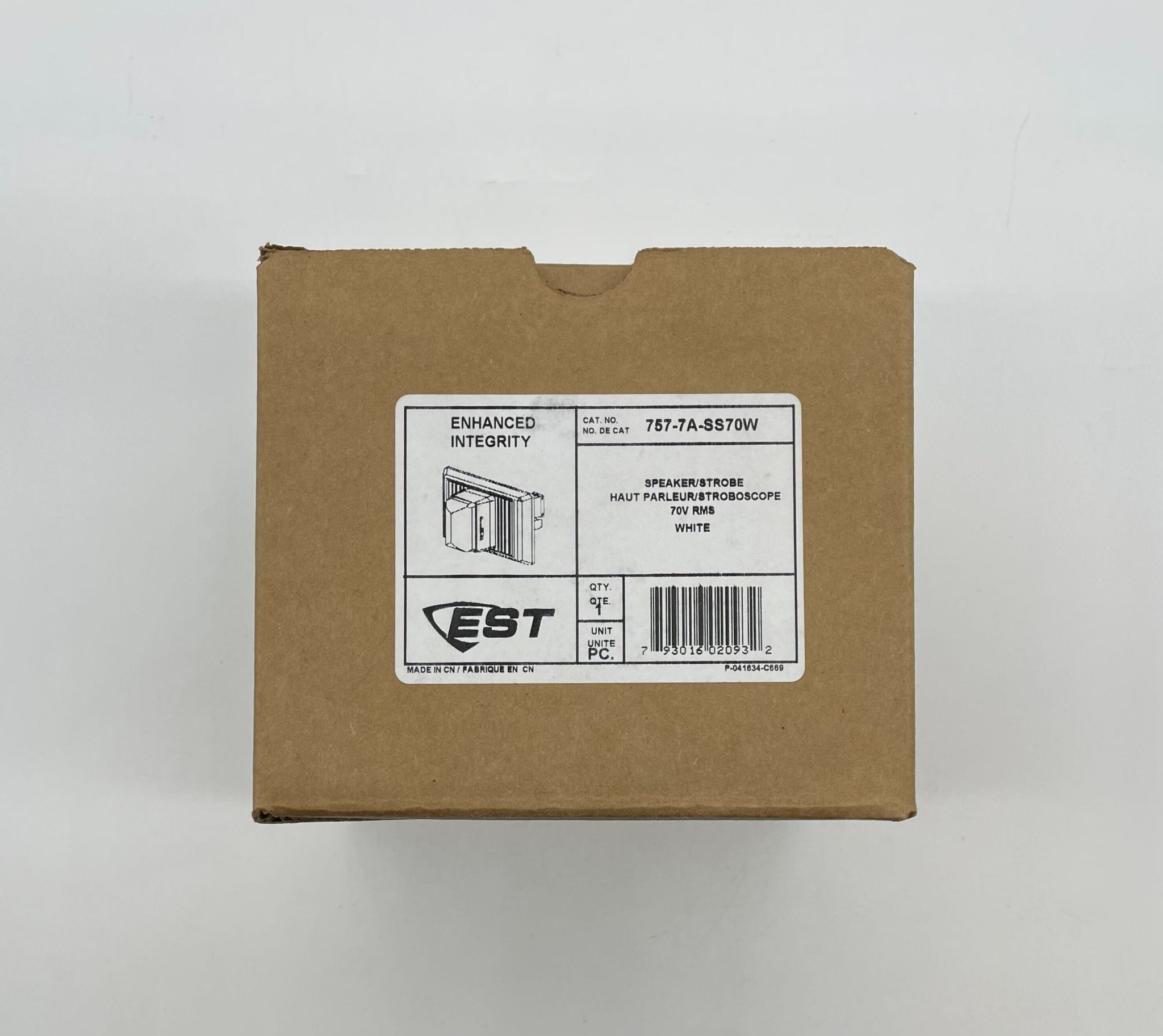 Edwards 757-7A-SS70W speaker strobe light with white housing and flashing alert, designed for fire safety signaling