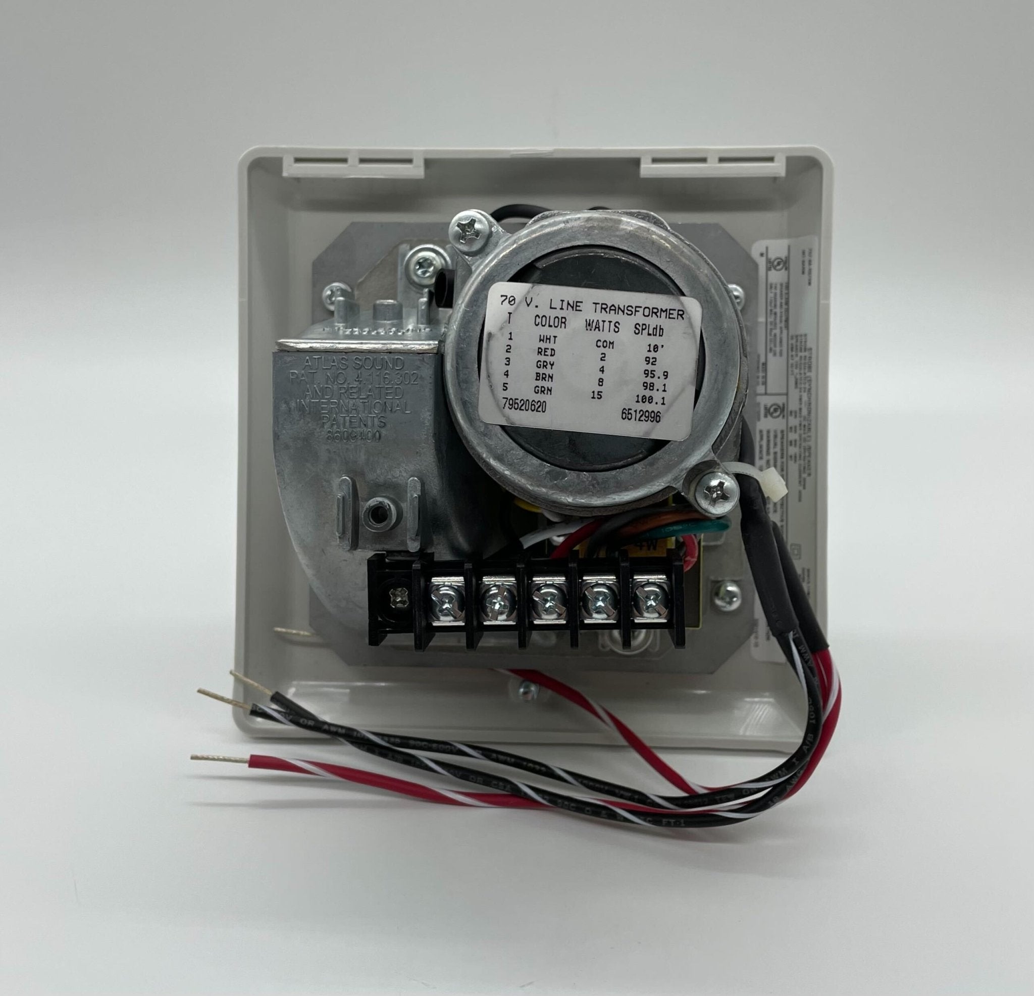 Edwards 757-8A-RS70W speaker strobe light mounted on wall, white housing with flashing light and speaker grille.
