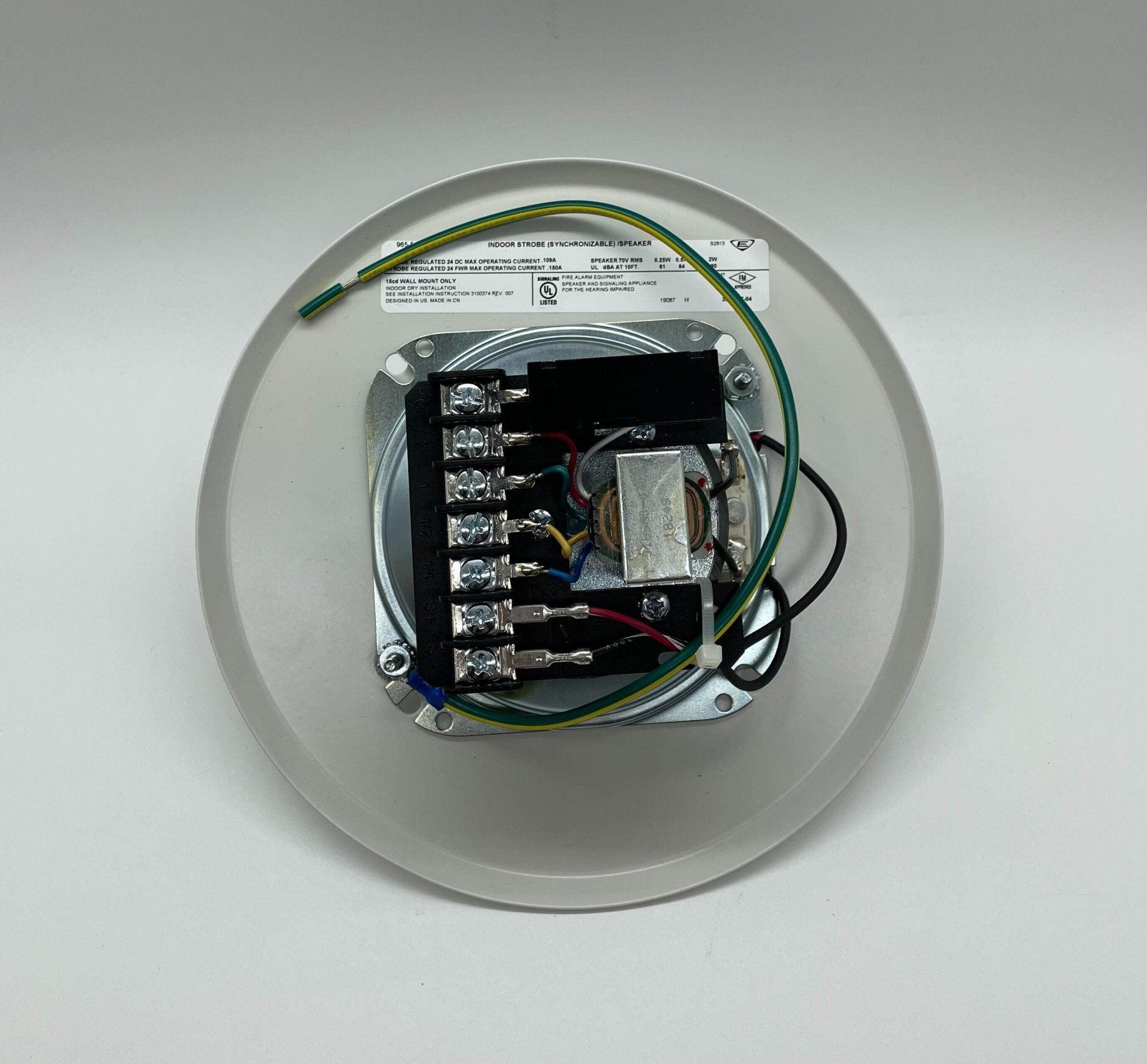 Edwards 965-5A-4RW speaker strobe light with red lens and mounting hardware, designed for fire alarm notification systems.