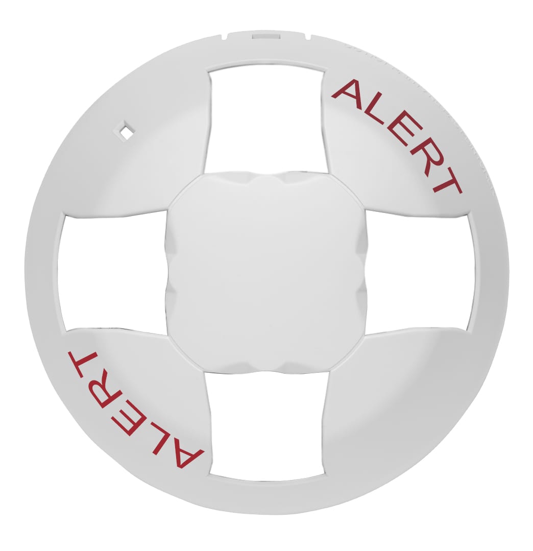 Edwards GCVWA-CVR fire alarm cover with safety label, designed for Edwards fire alarm systems, secure and clearly visible.