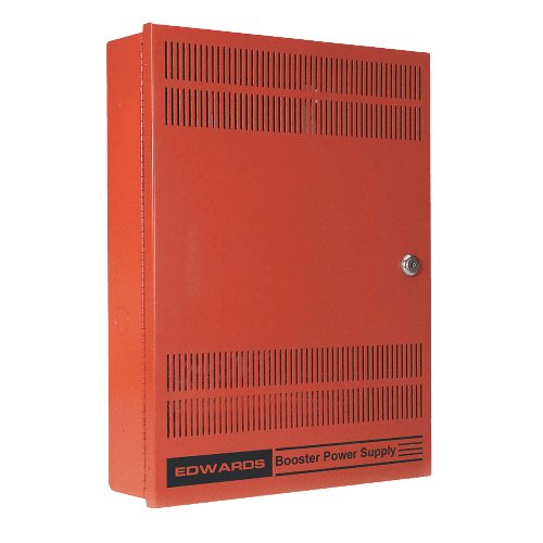 Edwards EBPS6A fire alarm mounted on wall, featuring a white plastic cover and test button for safety detection.