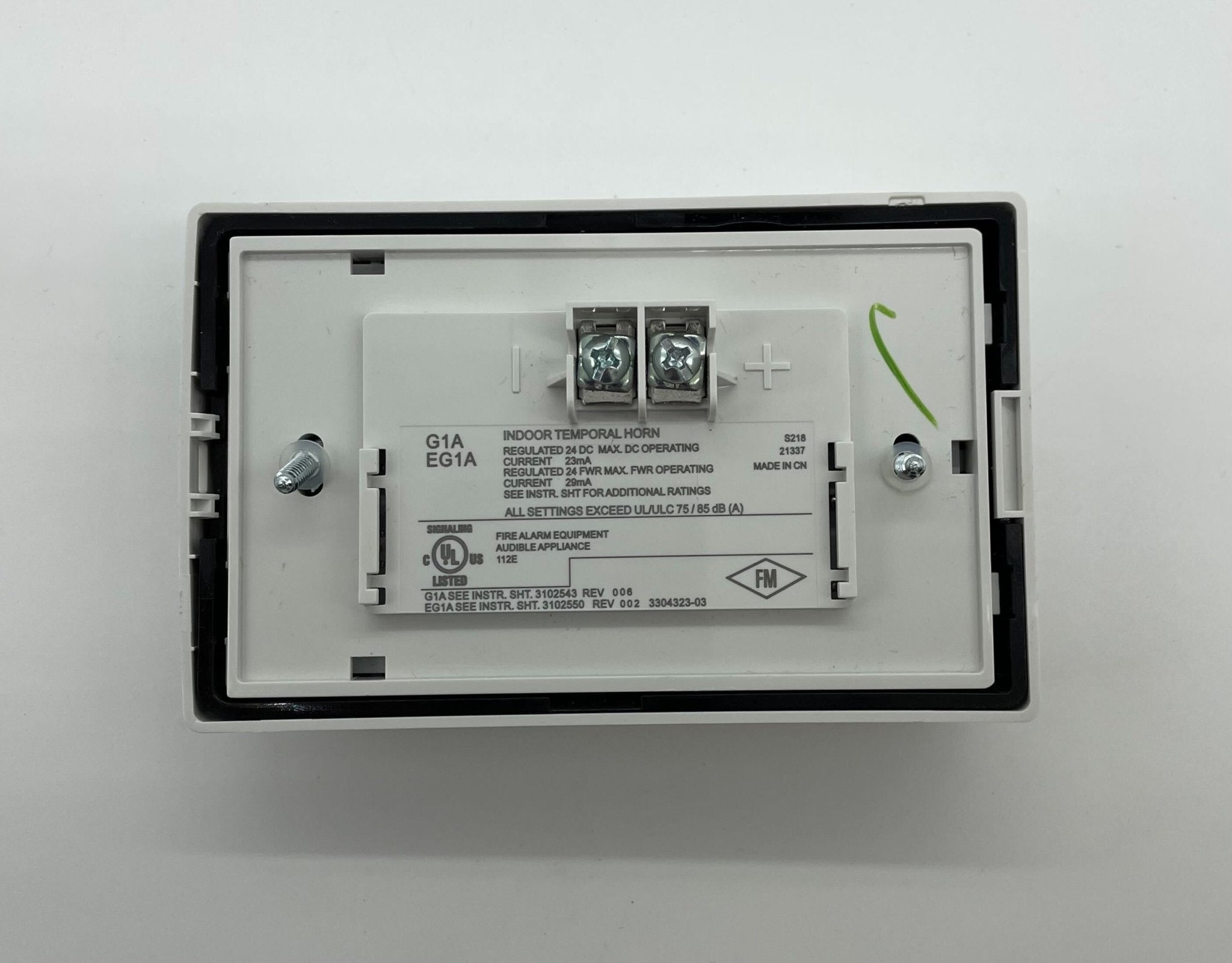 Edwards EG1AWF horn by Edwards, shown mounted with visible metal brackets and wiring for industrial sound alert systems.