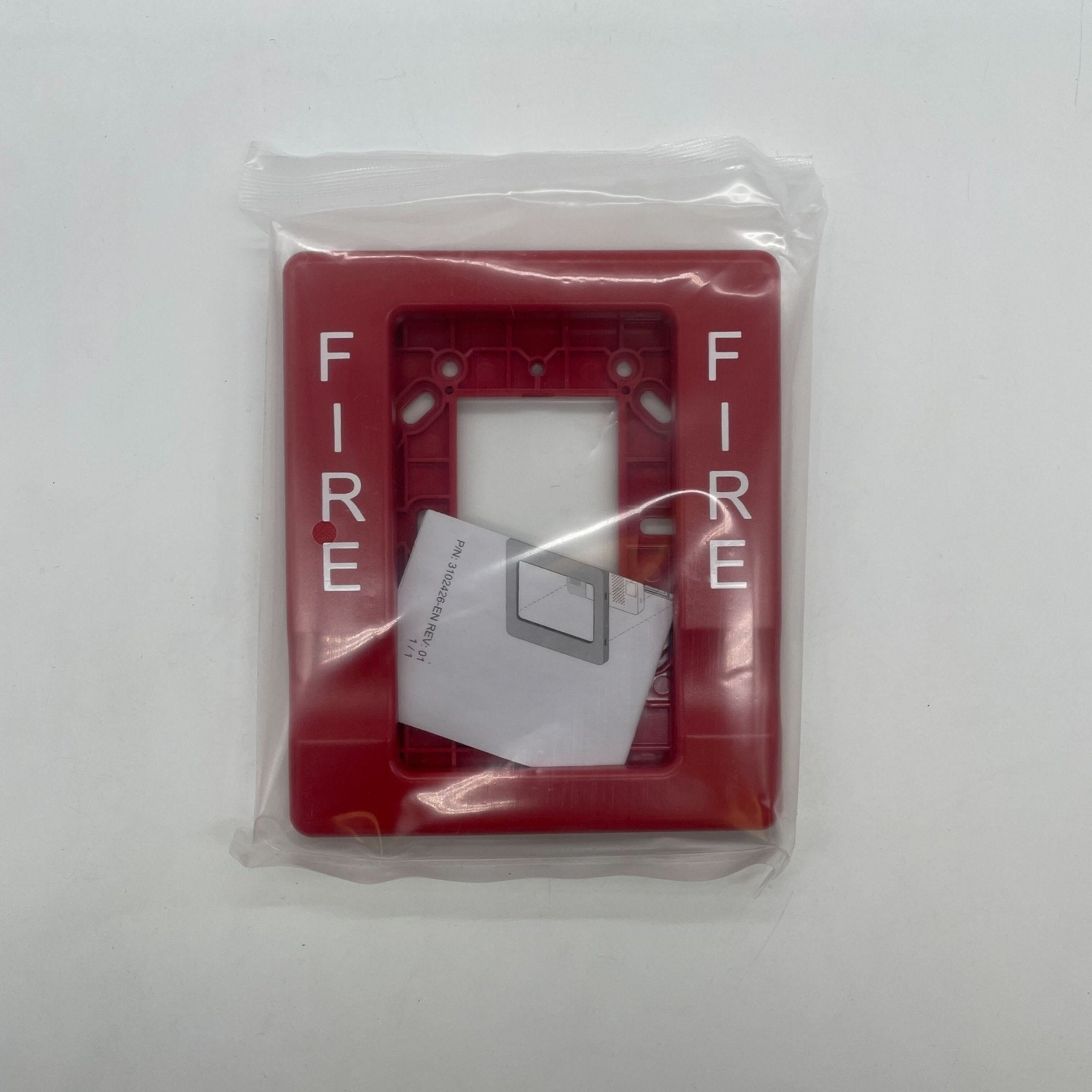 Edwards EG1RT-FIRE horn strobe alarm with red fire warning light and mounting base, designed for emergency alert systems.