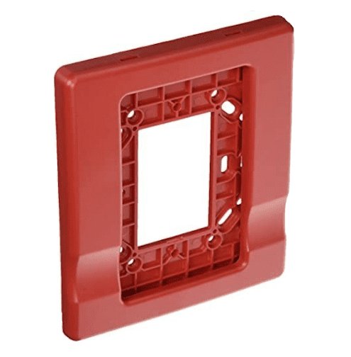 Edwards EG1RT horn strobe alarm with red housing and mounting bracket, designed for fire alarm warning systems.
