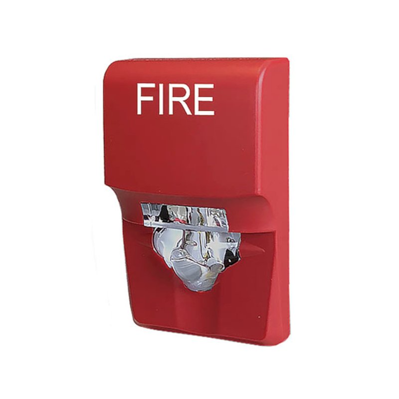 Edwards EG1VRF fire alarm with digital display and sensor, mounted on wall for early fire detection in commercial buildings.