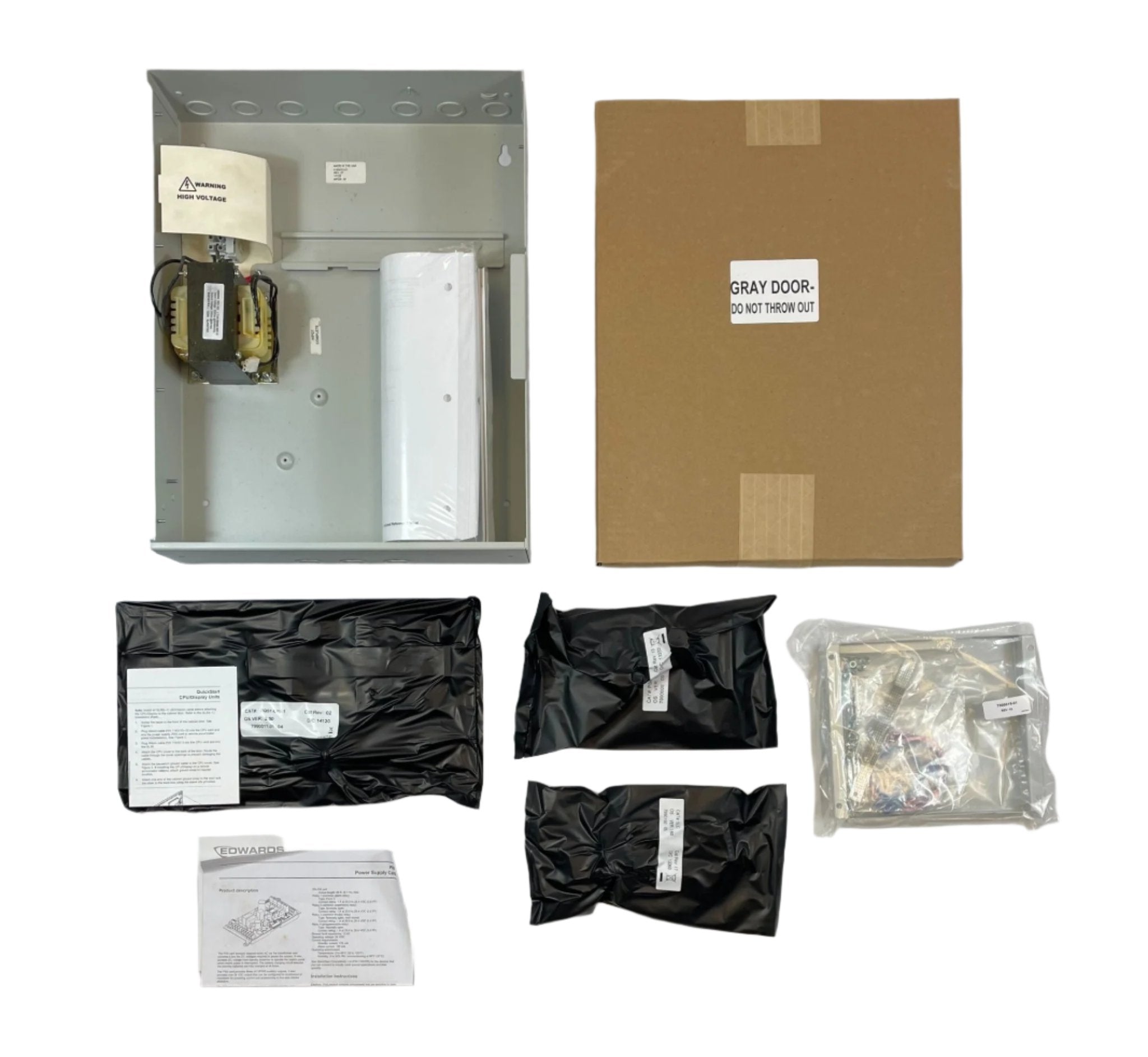 Edwards QS1-1-G-2 fire alarm sensor with digital display and wiring connections, installed on a ceiling for safety detection.